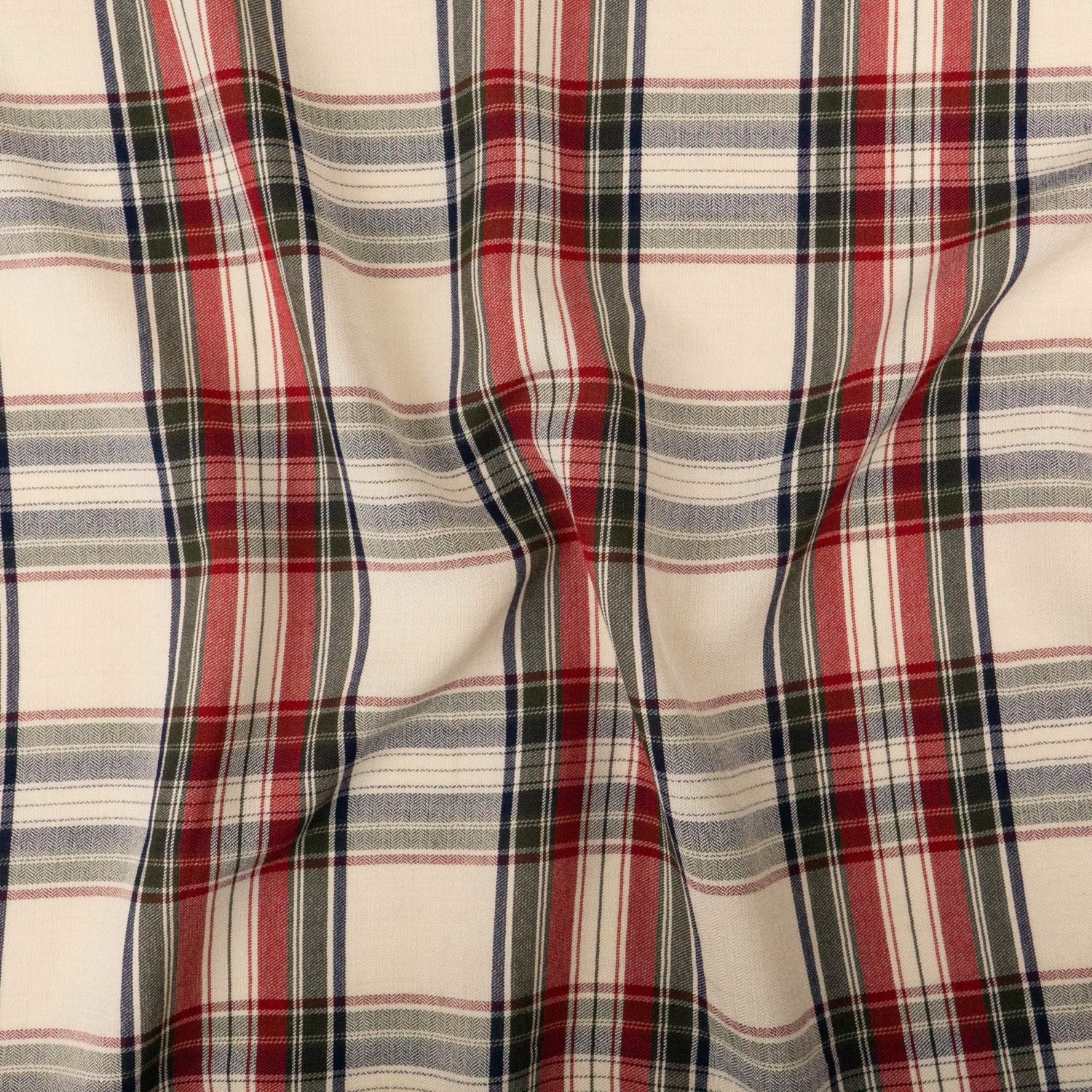 Wollstoff, Kammgarn, creme, rot, dunkelblau, dunkelgrün, Schottenkaro