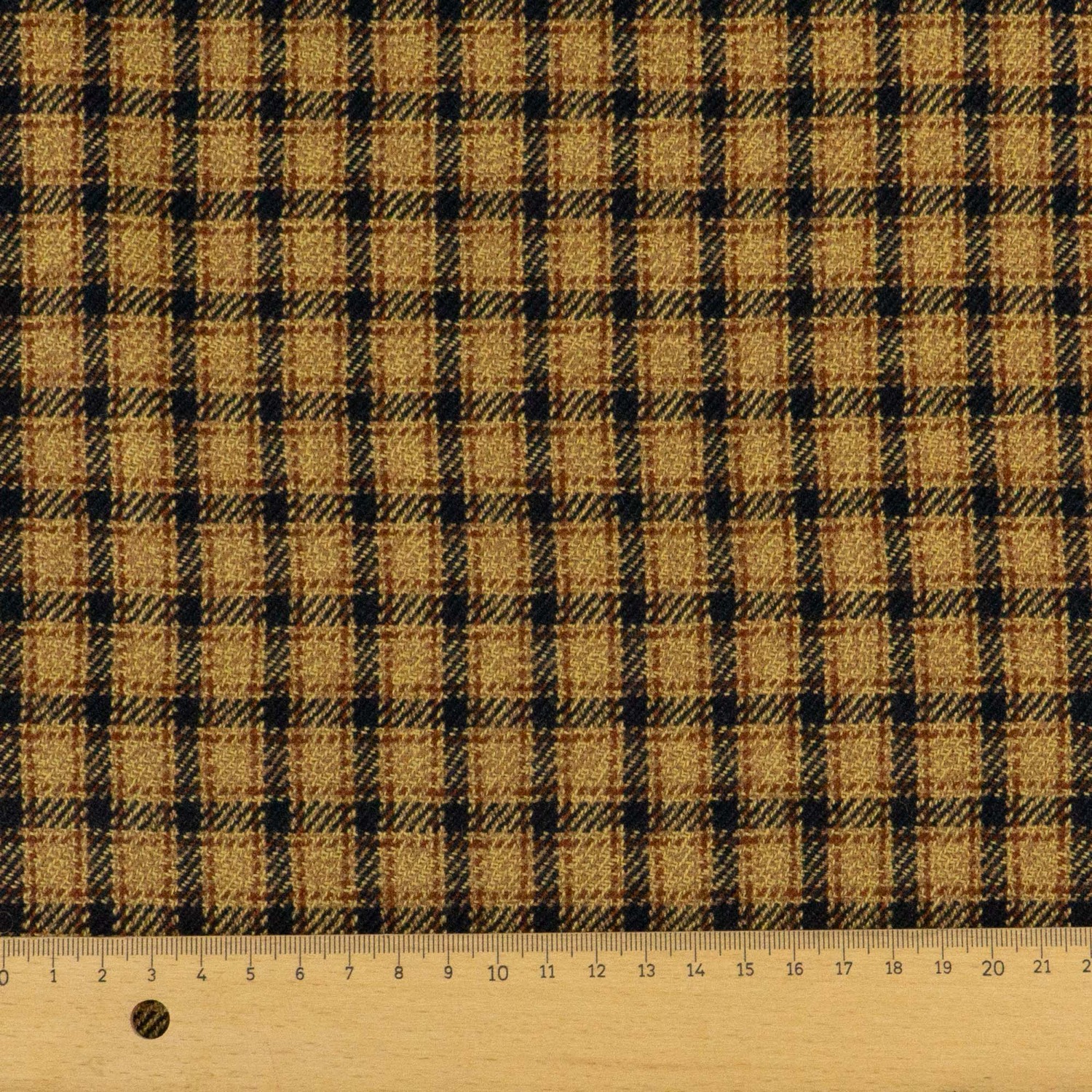 Wollstoff, Streichgarn, ocker, dunkelbraun, schwarz, Webkaro – Bild 6