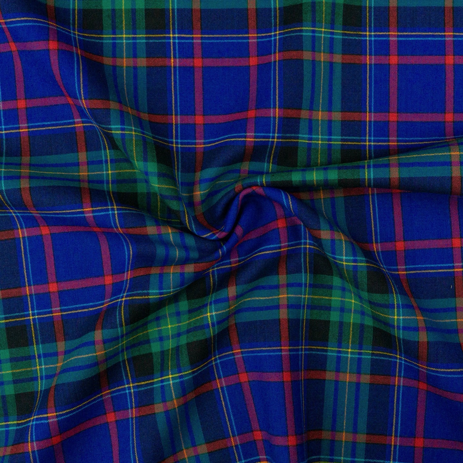 Wollstoff, Kammgarn, royalblau, rot, grün, Schottenkaro