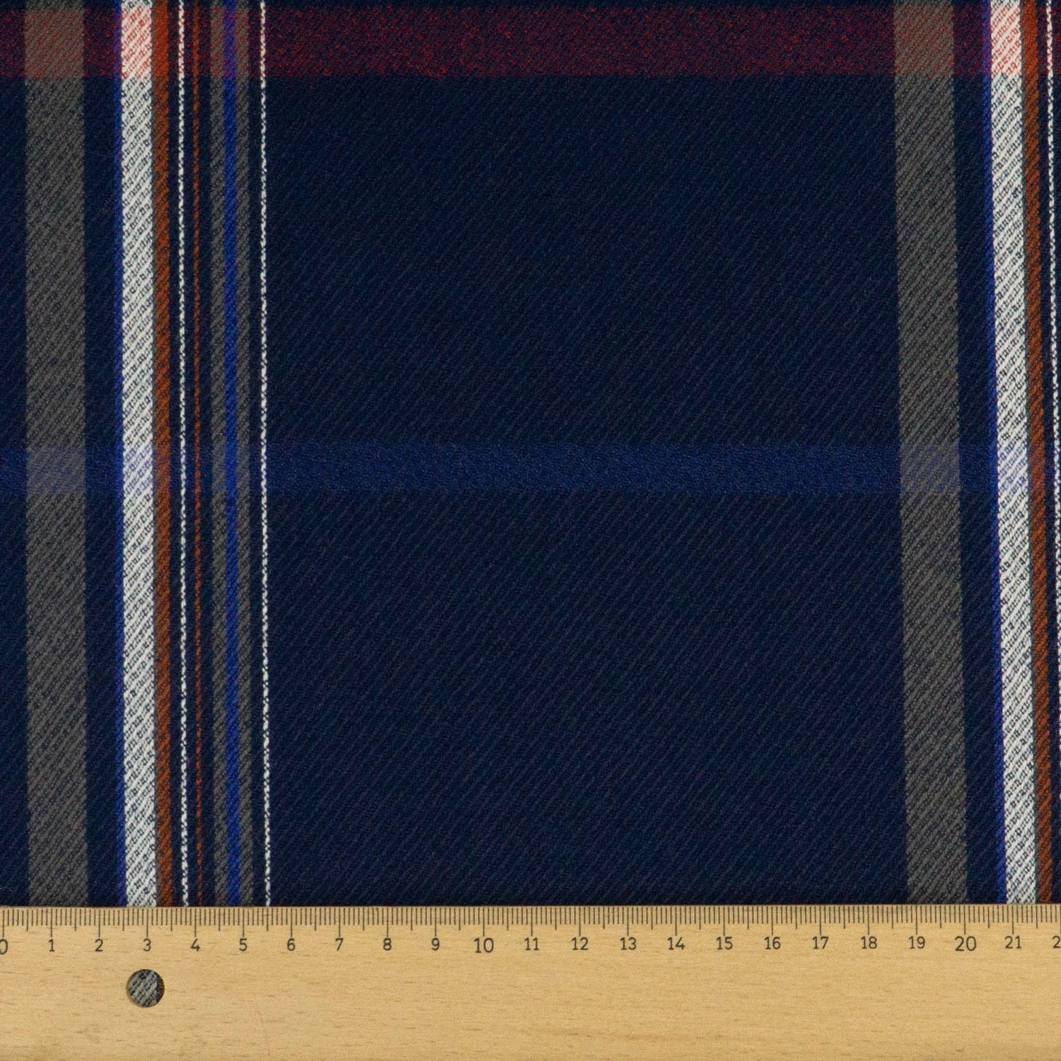 Wollstoff, Streichgarn, blautöne, rost, grau, Webkaro – Bild 5