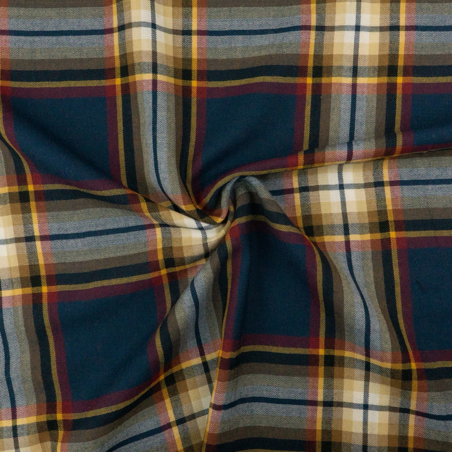 Leichtes Buntgewebe, dunkelblau, rot, brauntöne, curry, Schottenkaro