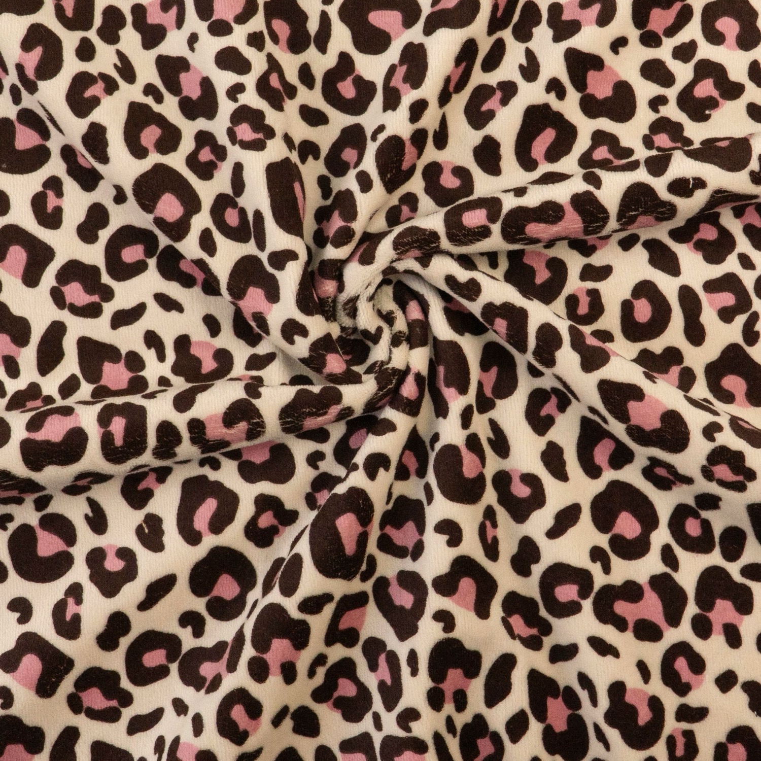 Nickistoff, rosé, rosa, dunkelbraun, Animal-Muster