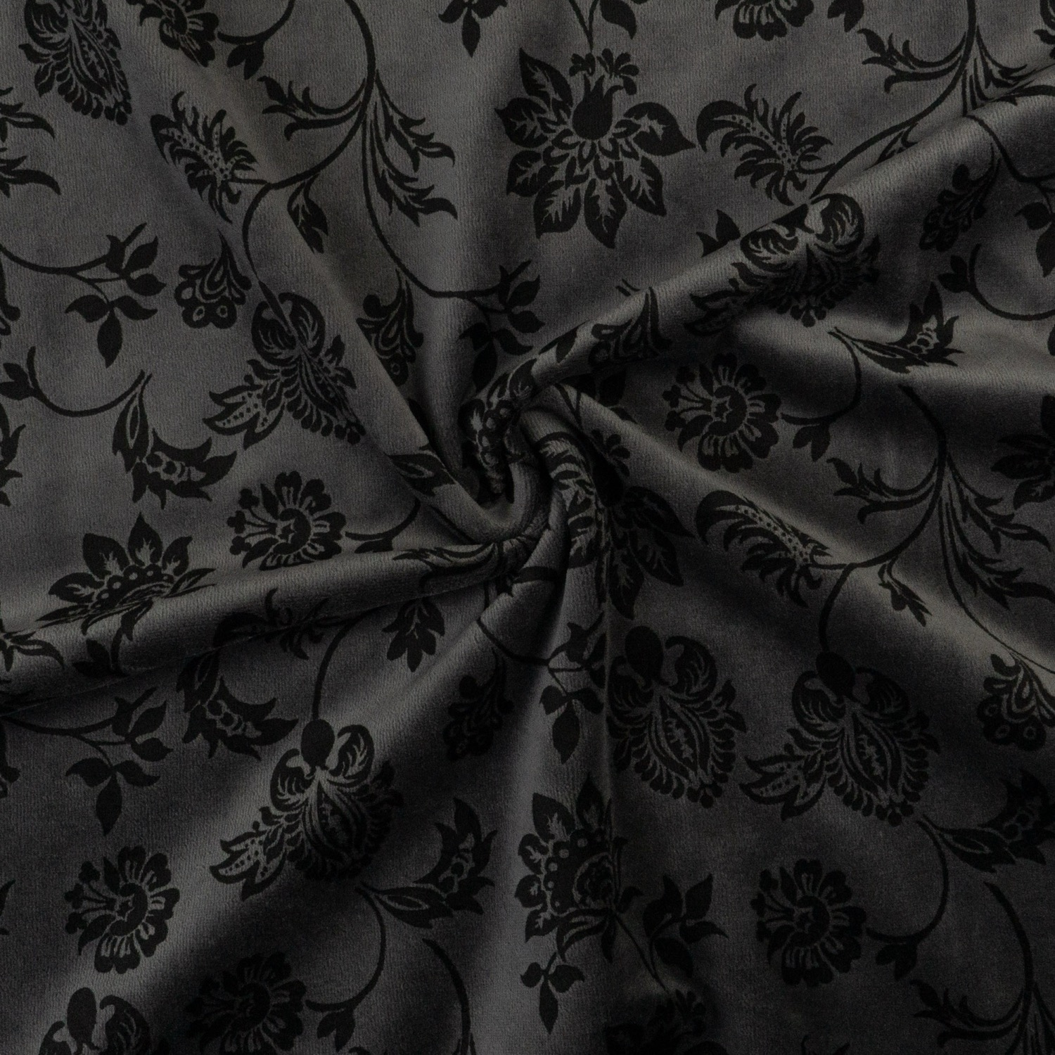 Nickistoff, dunkelgrau, schwarz, Paisleyblüten