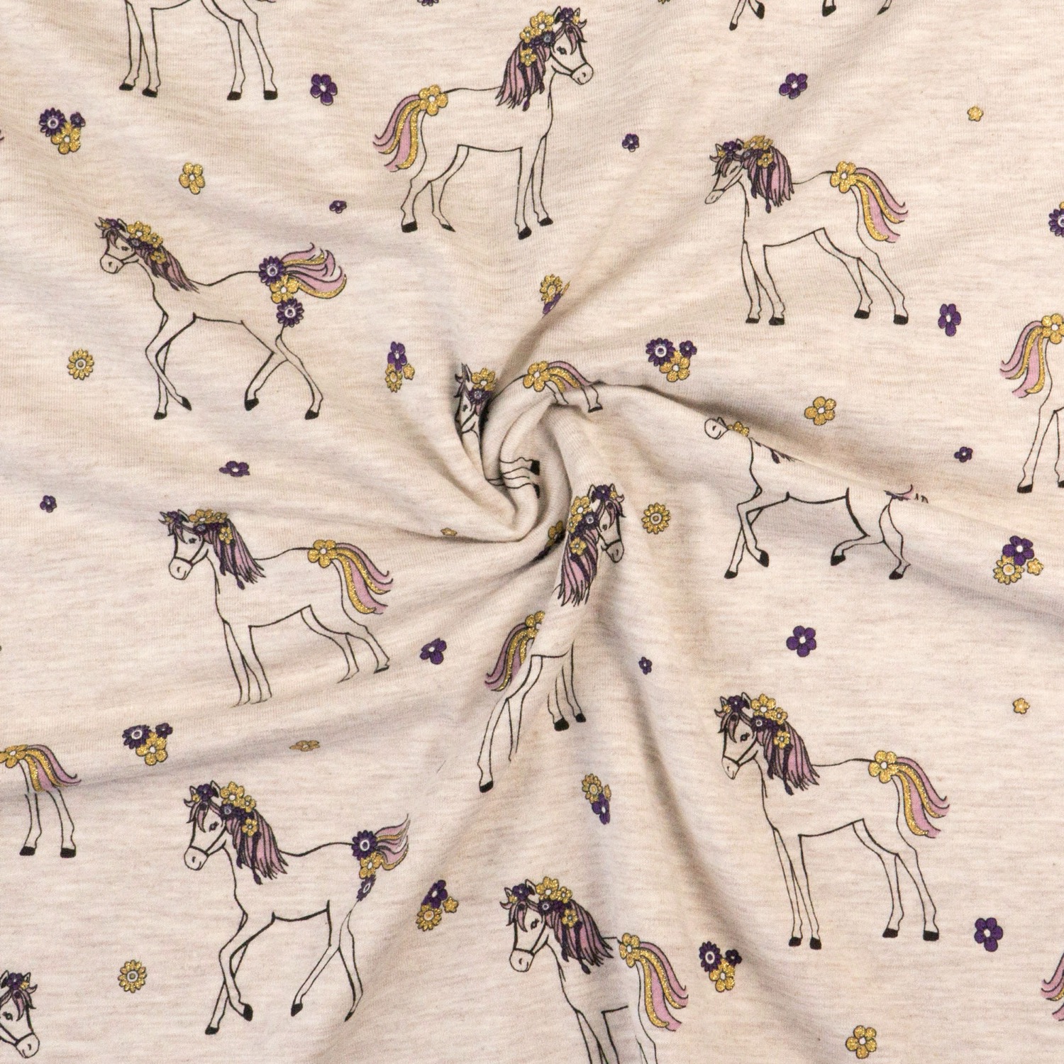 Baumwolljersey, lilatöne, gold, Kindermotive - Tiere, Glanzeffekt