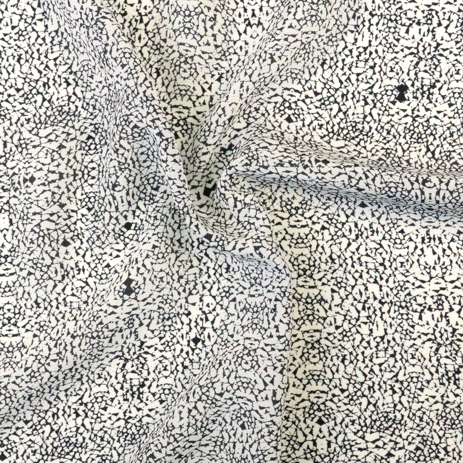 Seidenstoff, Crêpe, offwhite, schwarzblau, abstrakt gemustert