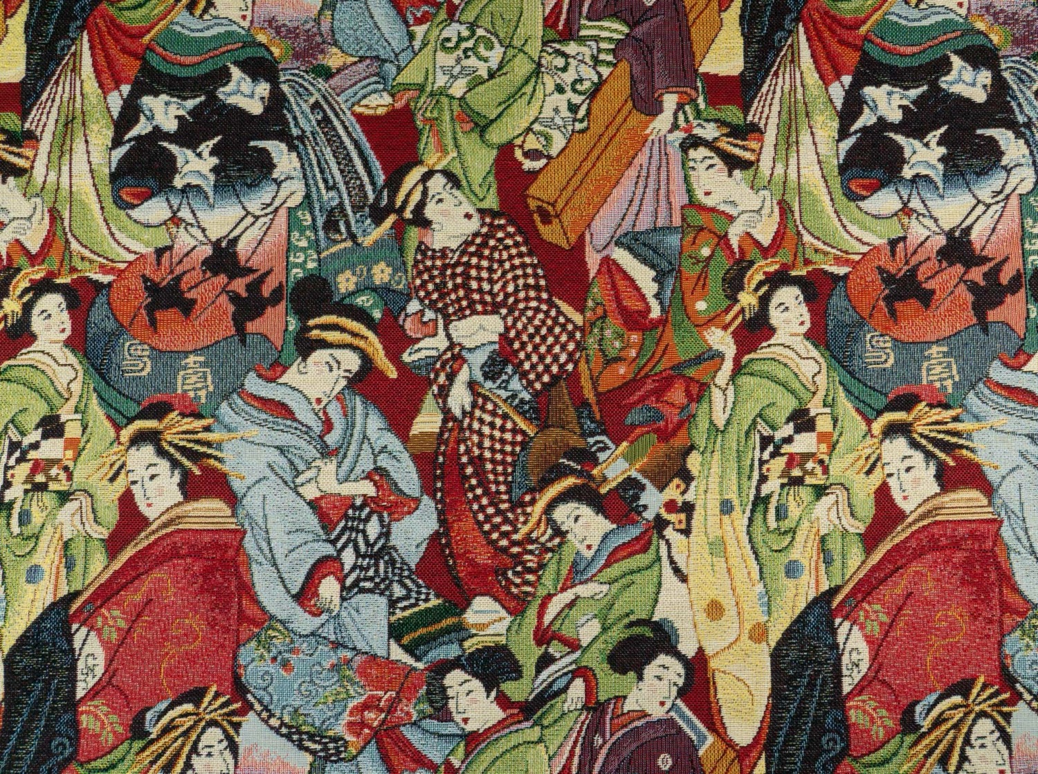 Dekostoff, Gobelin, rot, grün, blau, figürliche Motive, asiatische Motive – Bild 4