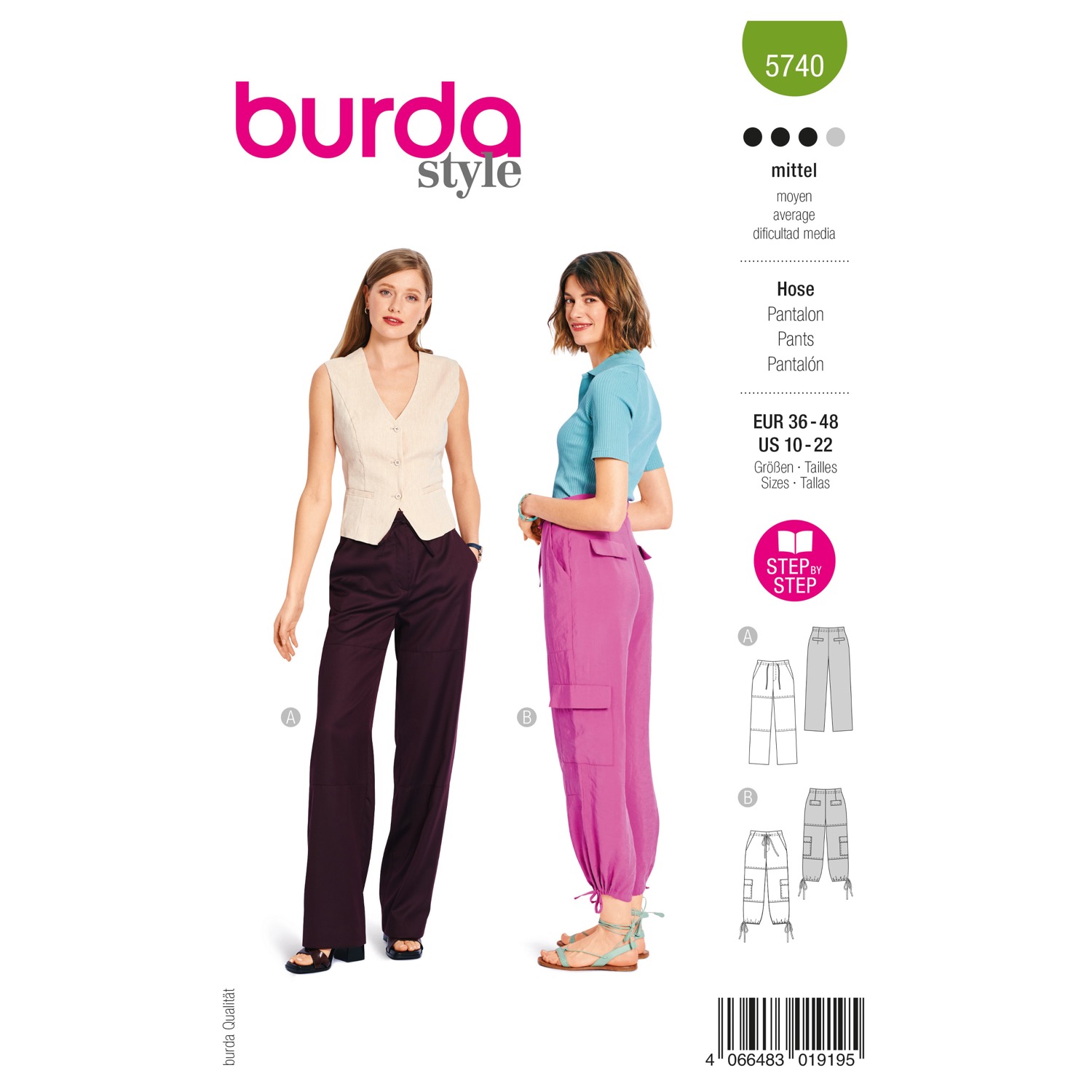 Schnittmuster Burda style, Hose, grün