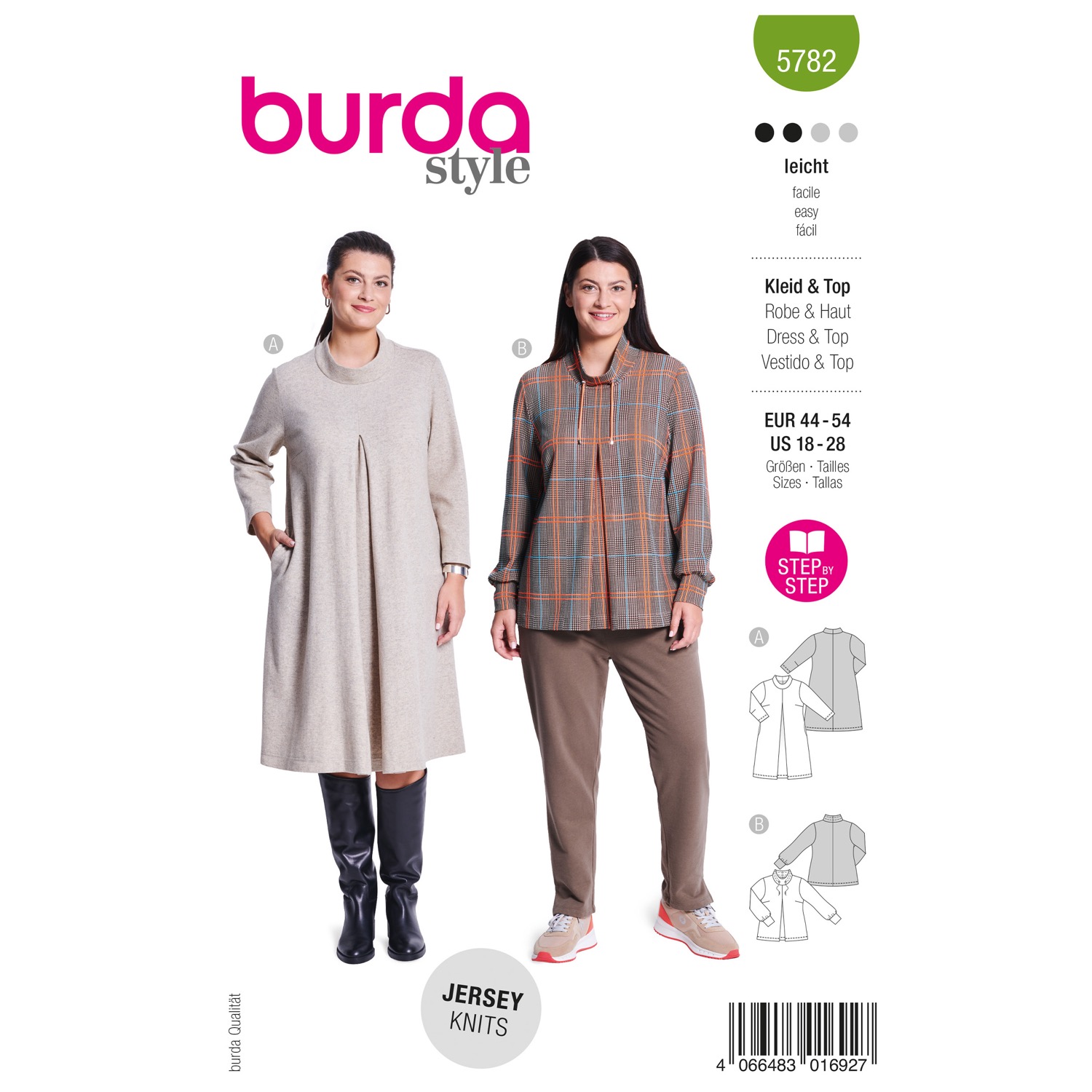 Schnittmuster Burda style, Top, Kleid, grün