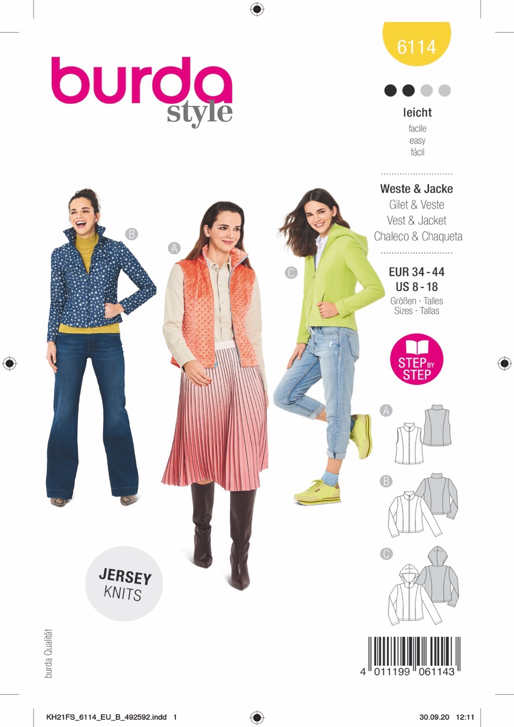 Schnittmuster Burda style, Jacke, Gelb