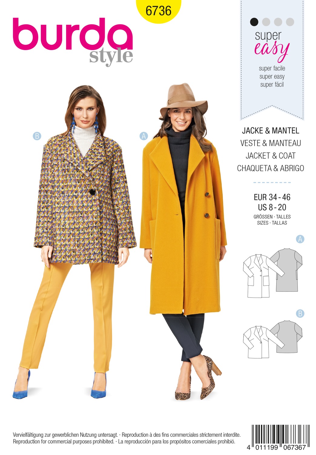 Schnittmuster Burda style, Jacke, Gelb