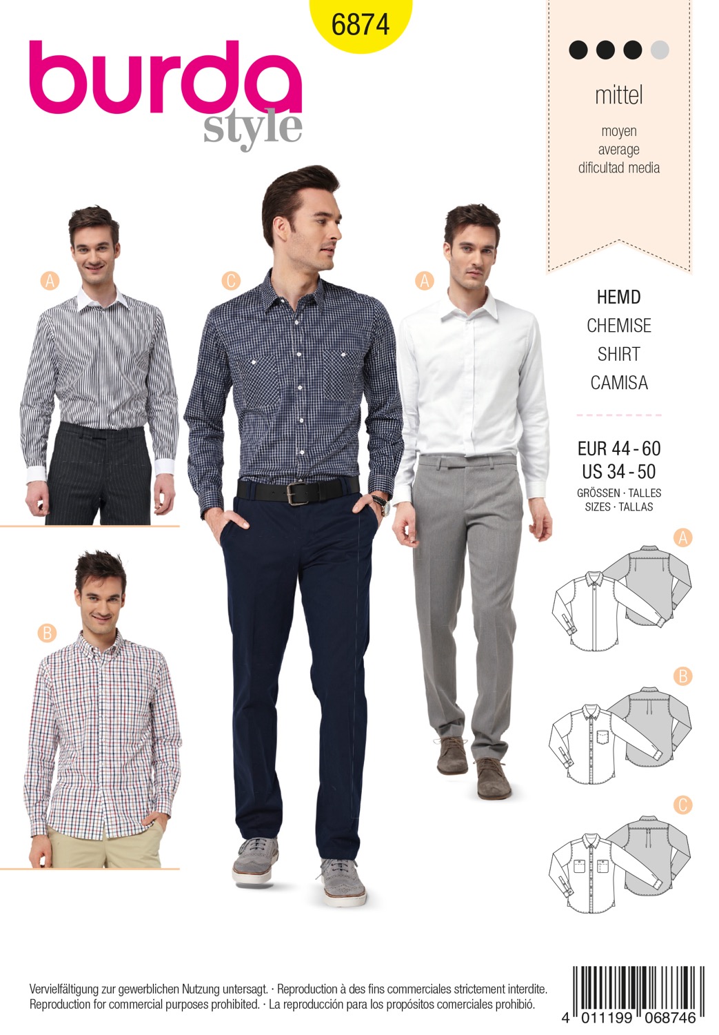 Schnittmuster Burda style, Herrenmode, Gelb