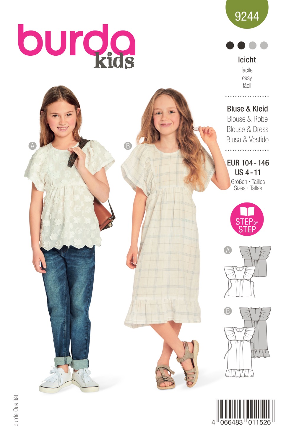 Schnittmuster Burda kids, Kleid, Top, Grün