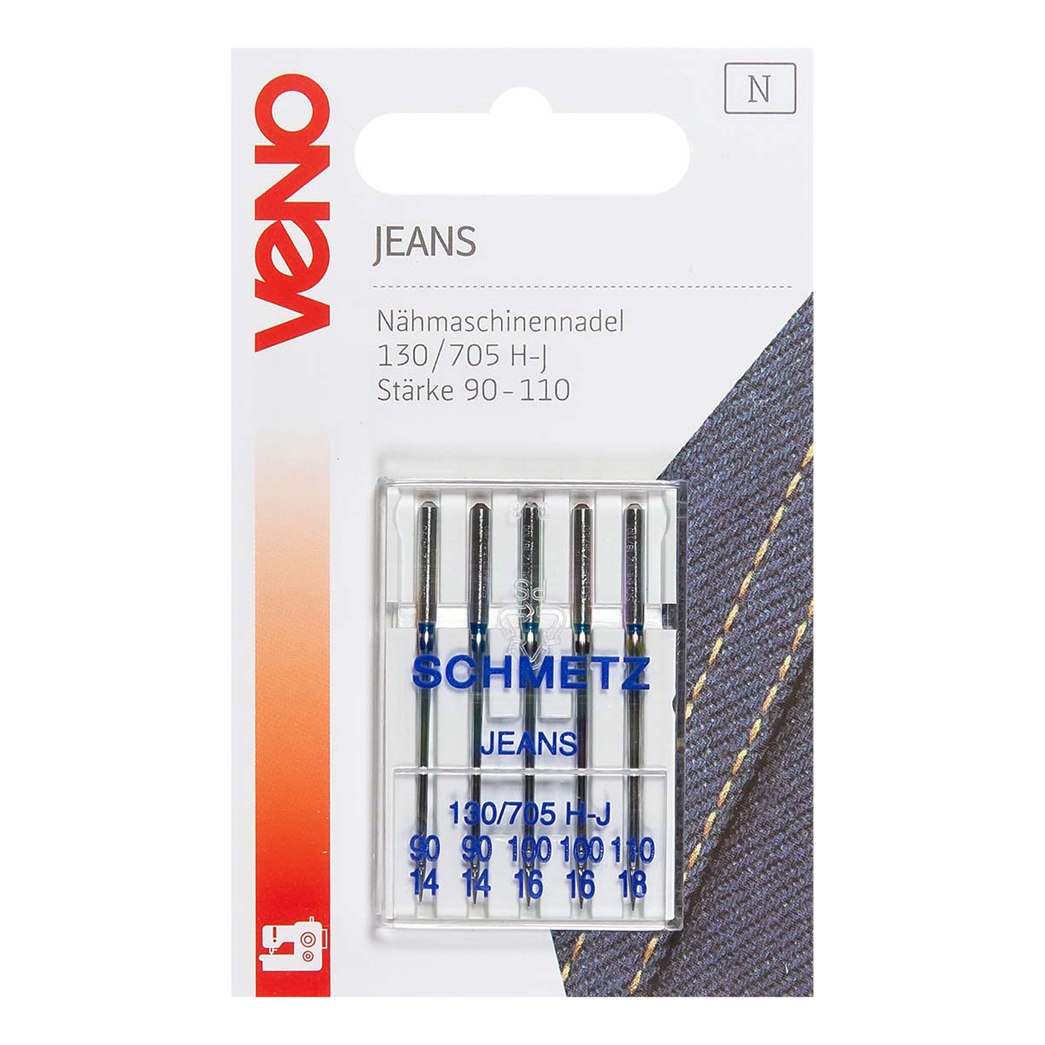 Nähmaschinennadeln, Jeans, Sortiment, Metall, Silber, 90/14-110/18
