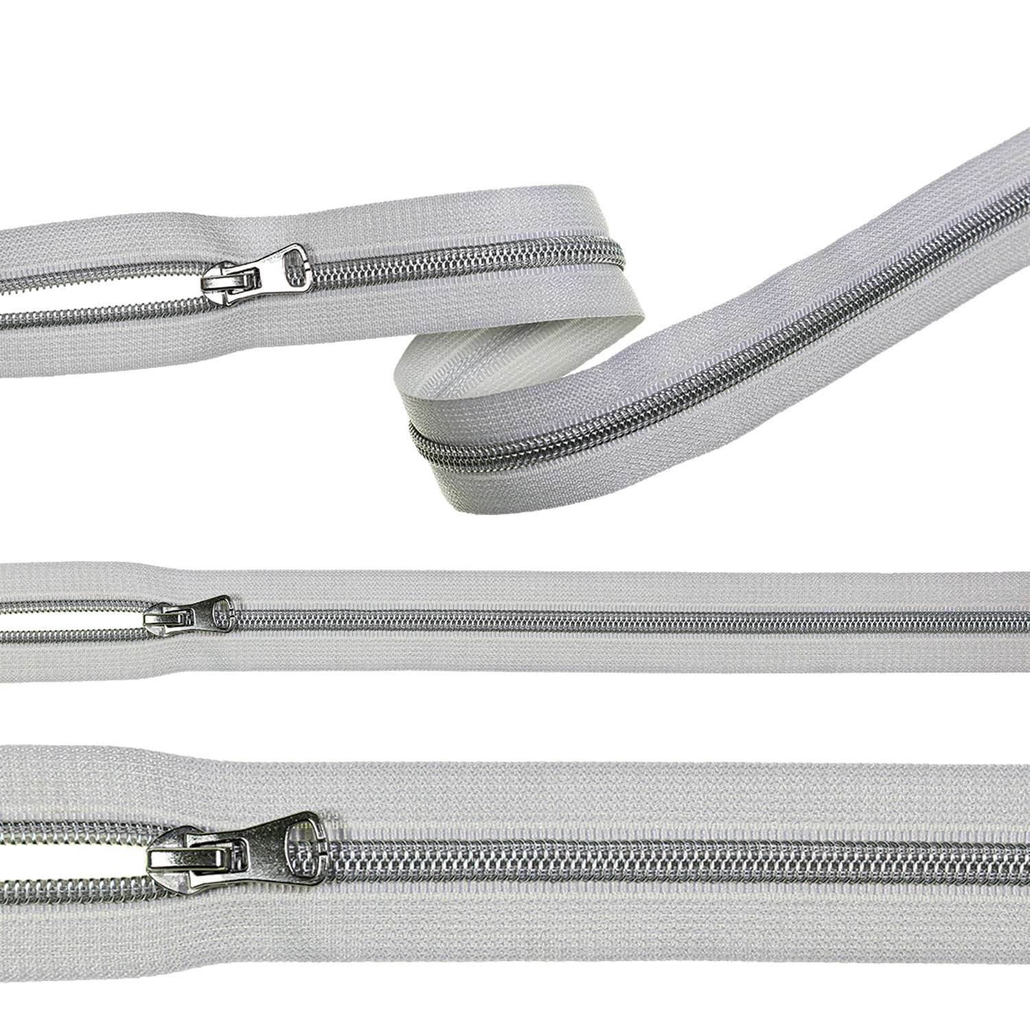 Reißverschluss Meterware, Kunststoffspirale, nicht teilbar, Silber, Hellgrau, 30 mm