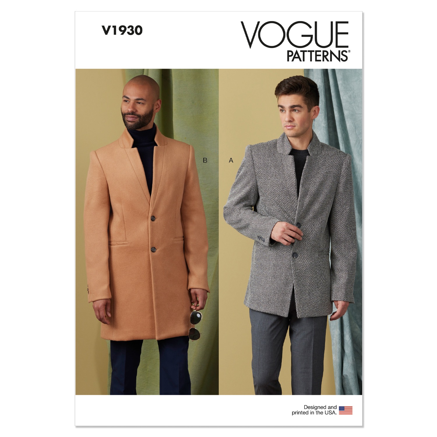 Einzelschnittmuster Vogue, Herrenmode, große Größen, Jacke, Grün