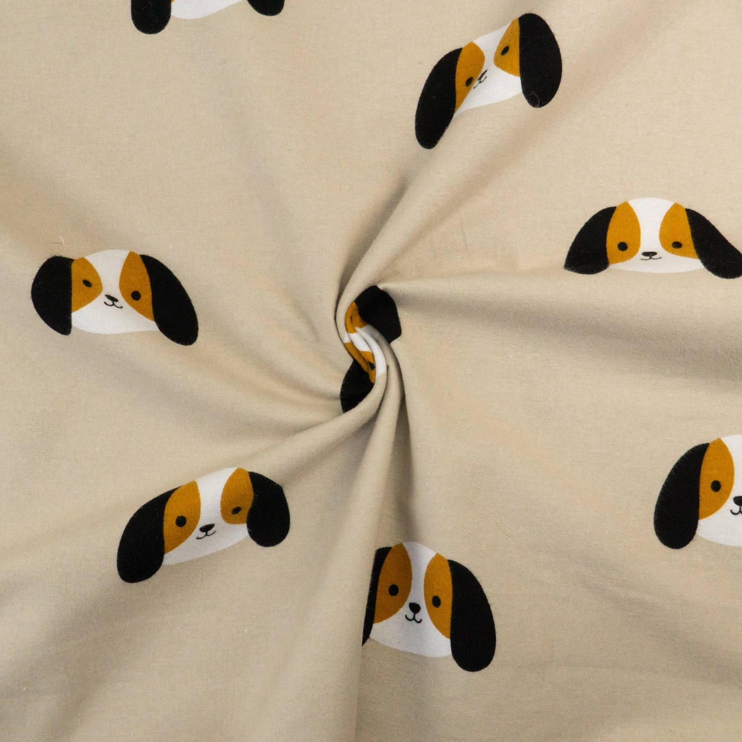 Baumwollstoff, Flanellstoff, beigegrau, hellbraun, schwarz, weiß, Kindermotive - Tiere