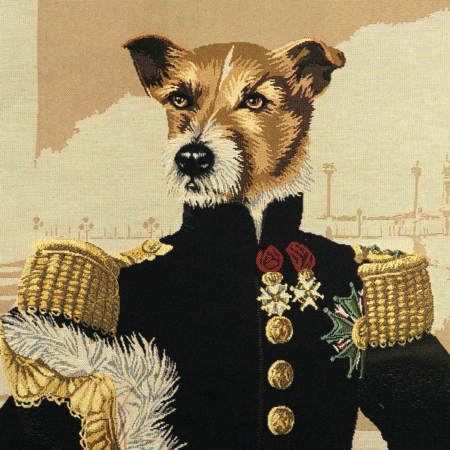 Dekostoff, Gobelin, brauntöne, gold, schwarz, Tiermotive, Glanzeffekt