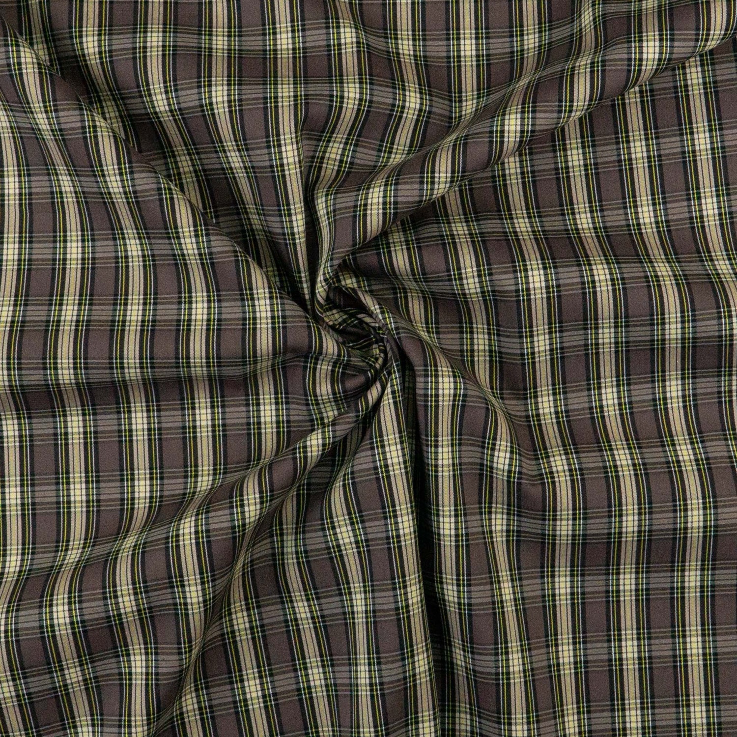 Baumwollstoff, Popeline, taupe, schwarz, gelb, weiß, Webkaro