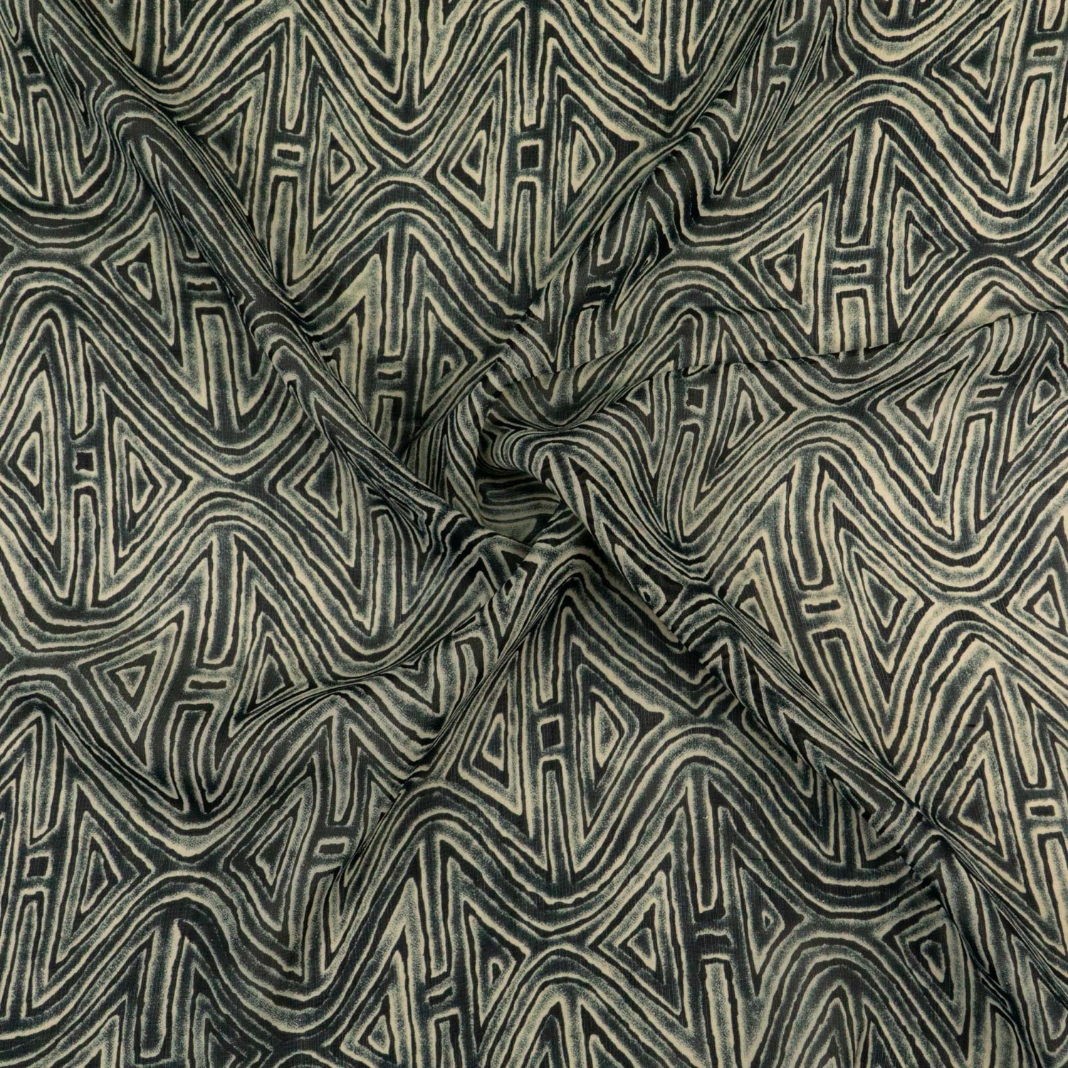 Viskosestoff, Crêpe, grau, beige, schwarz, abstrakt gemustert