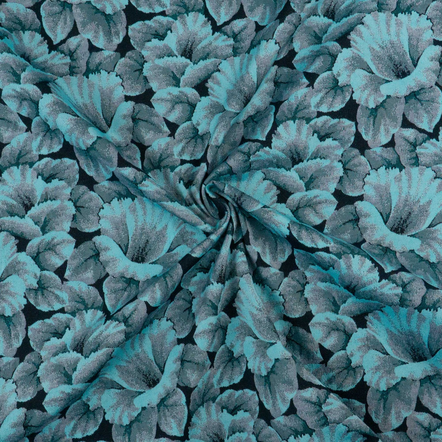 Jacquard, türkis, grau, schwarz, floral gemustert