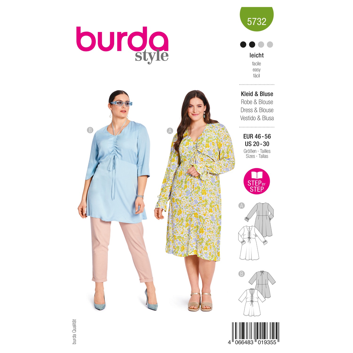 Schnittmuster Burda style, Top, Kleid, grün