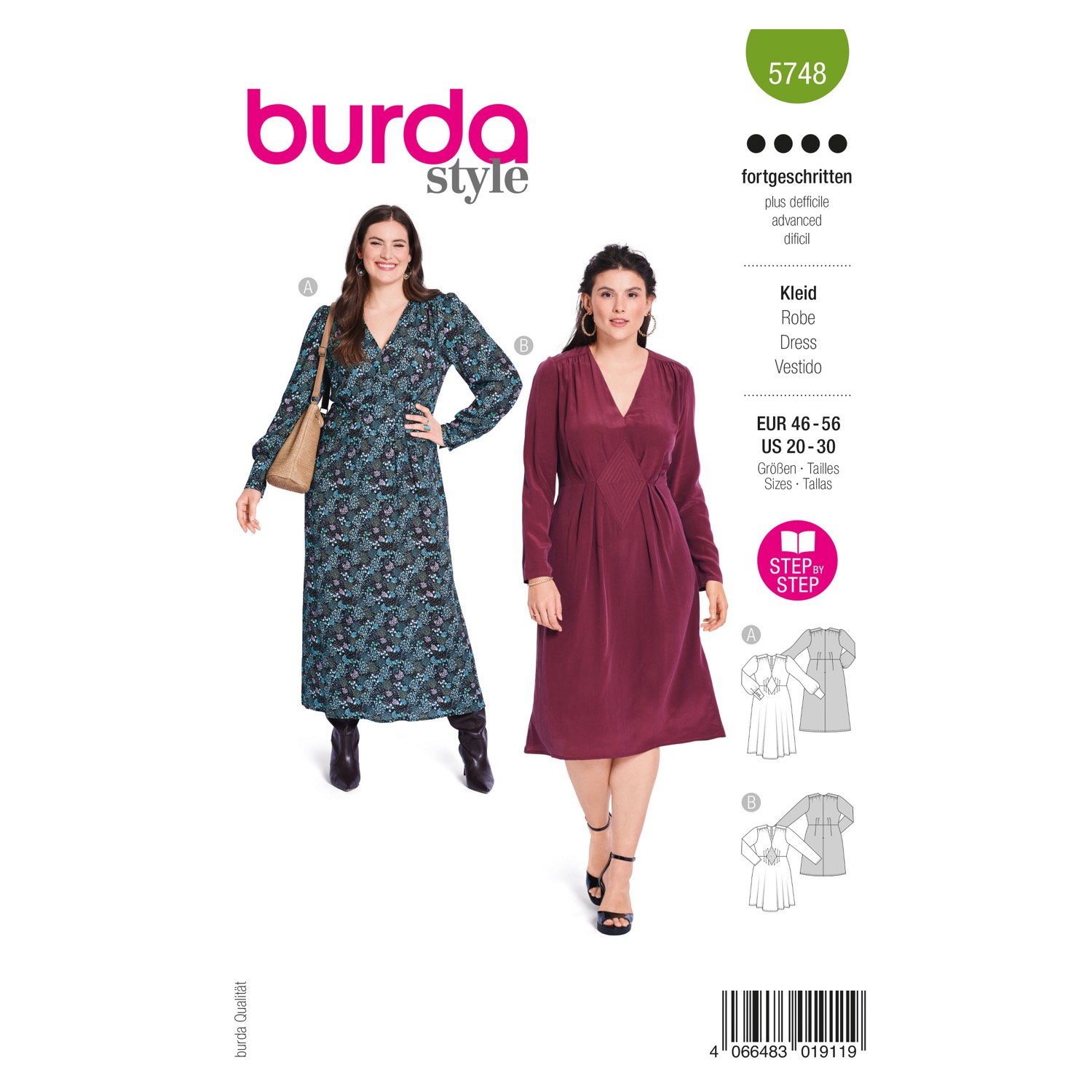 Schnittmuster Burda style, Kleid, grün
