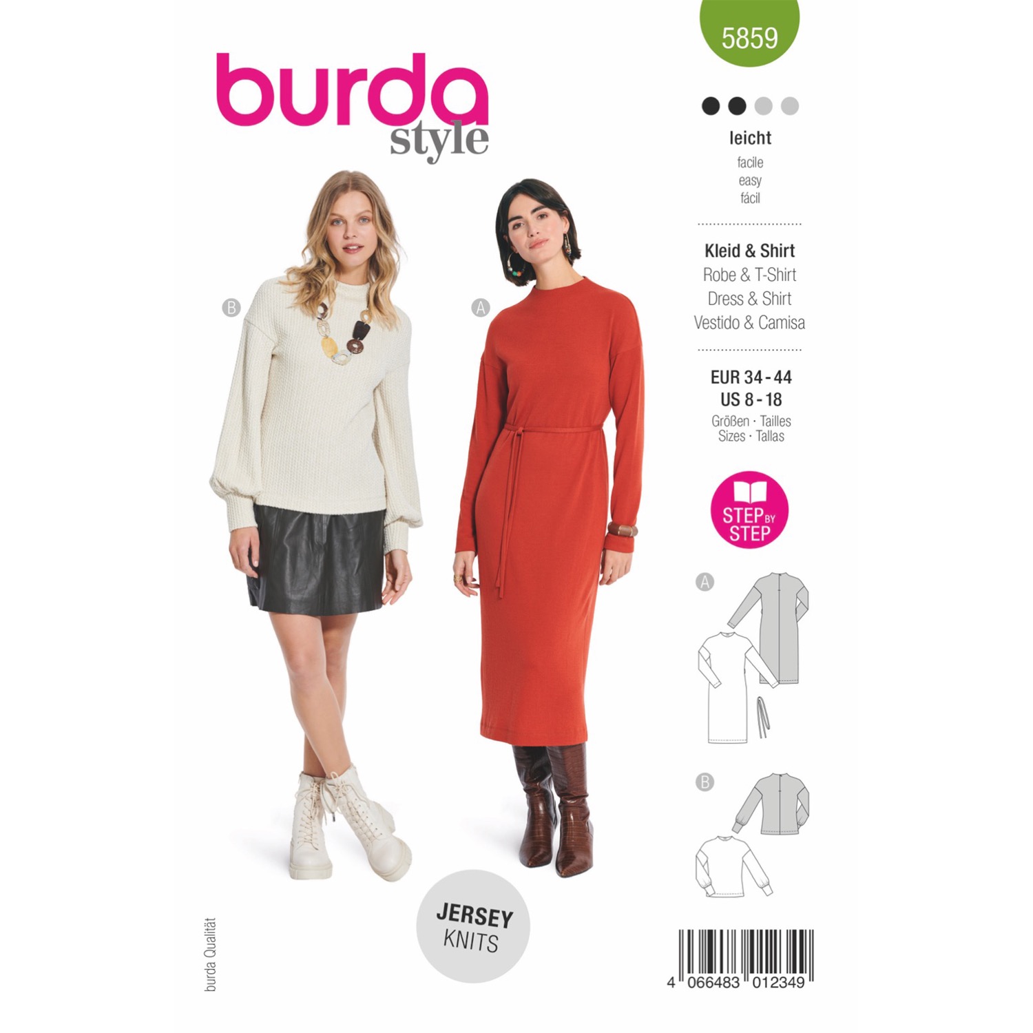 Schnittmuster Burda style, Kleid, Top, Grün