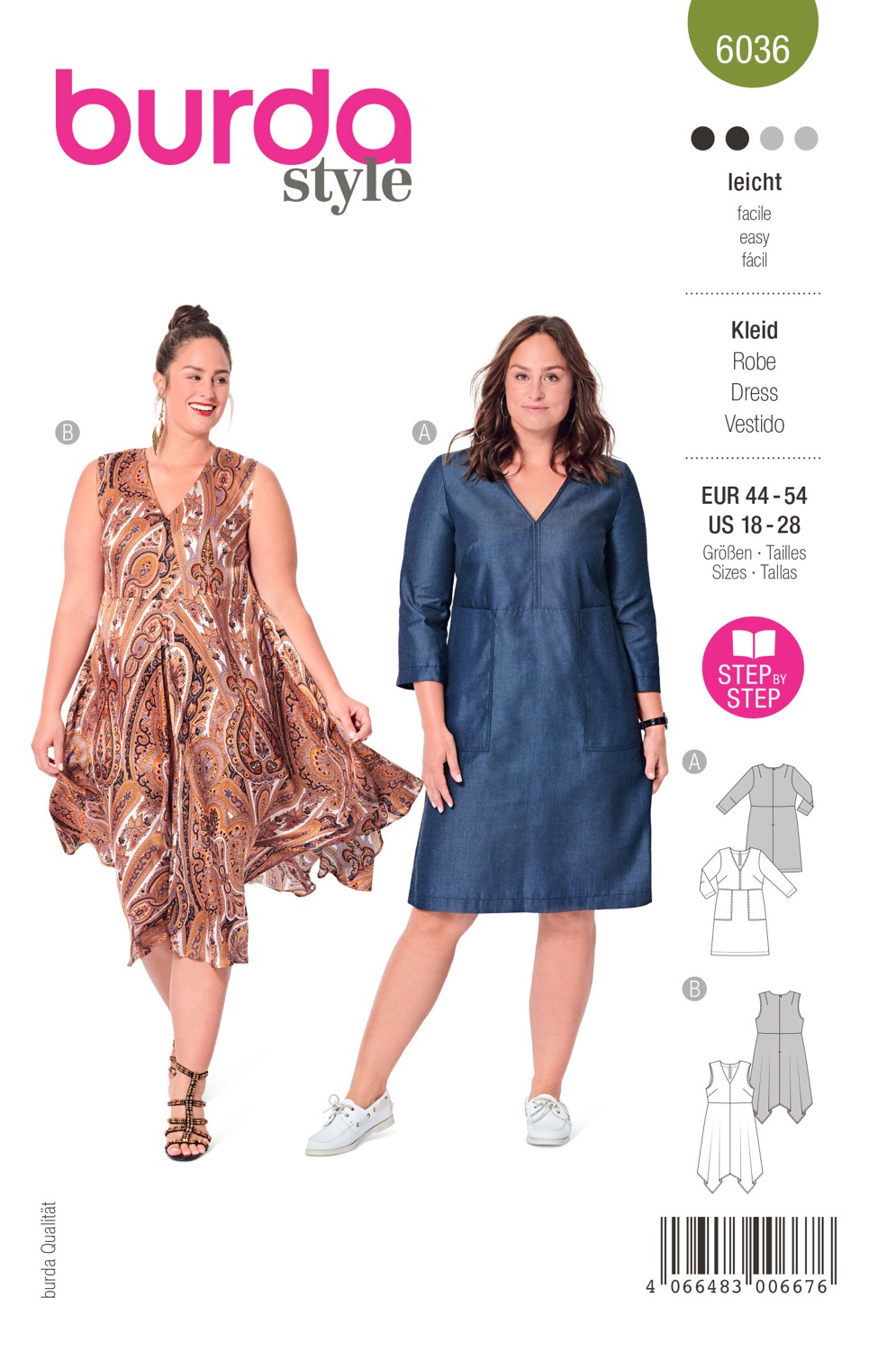 Schnittmuster Burda curvy, Kleid, Grün