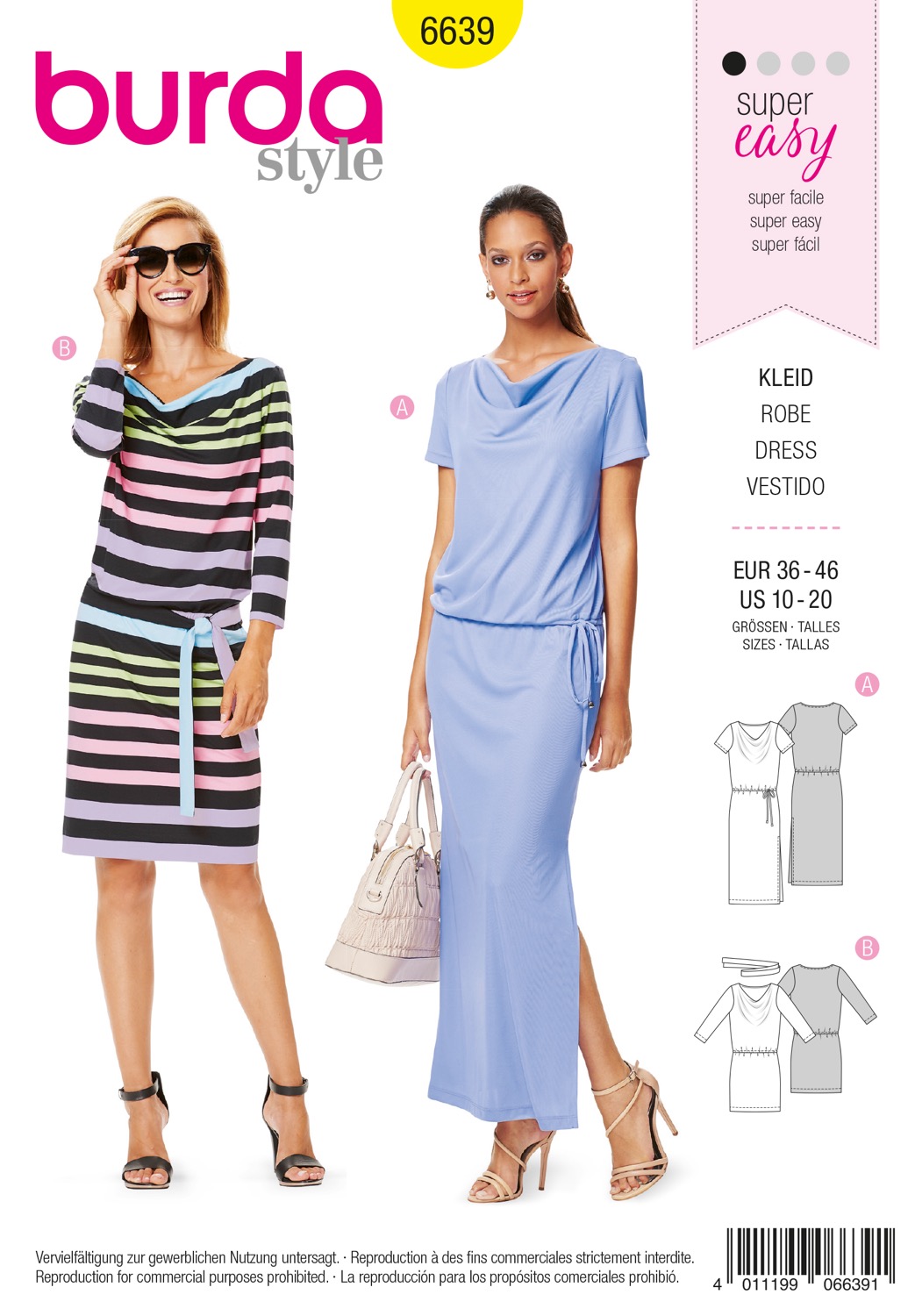 Schnittmuster Burda style, Kleid, Gelb