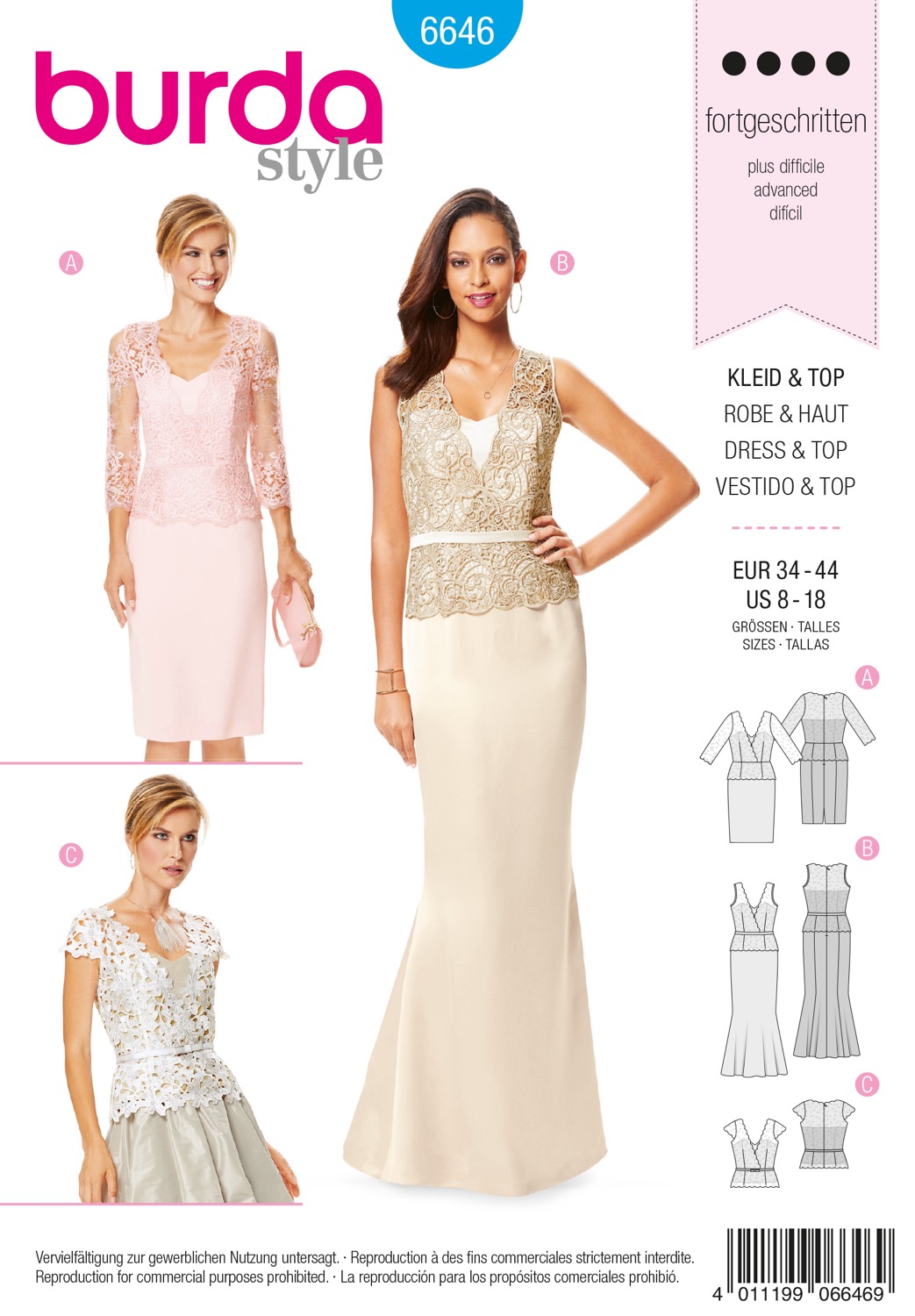 Schnittmuster Burda style, Kleid, Top, Gelb