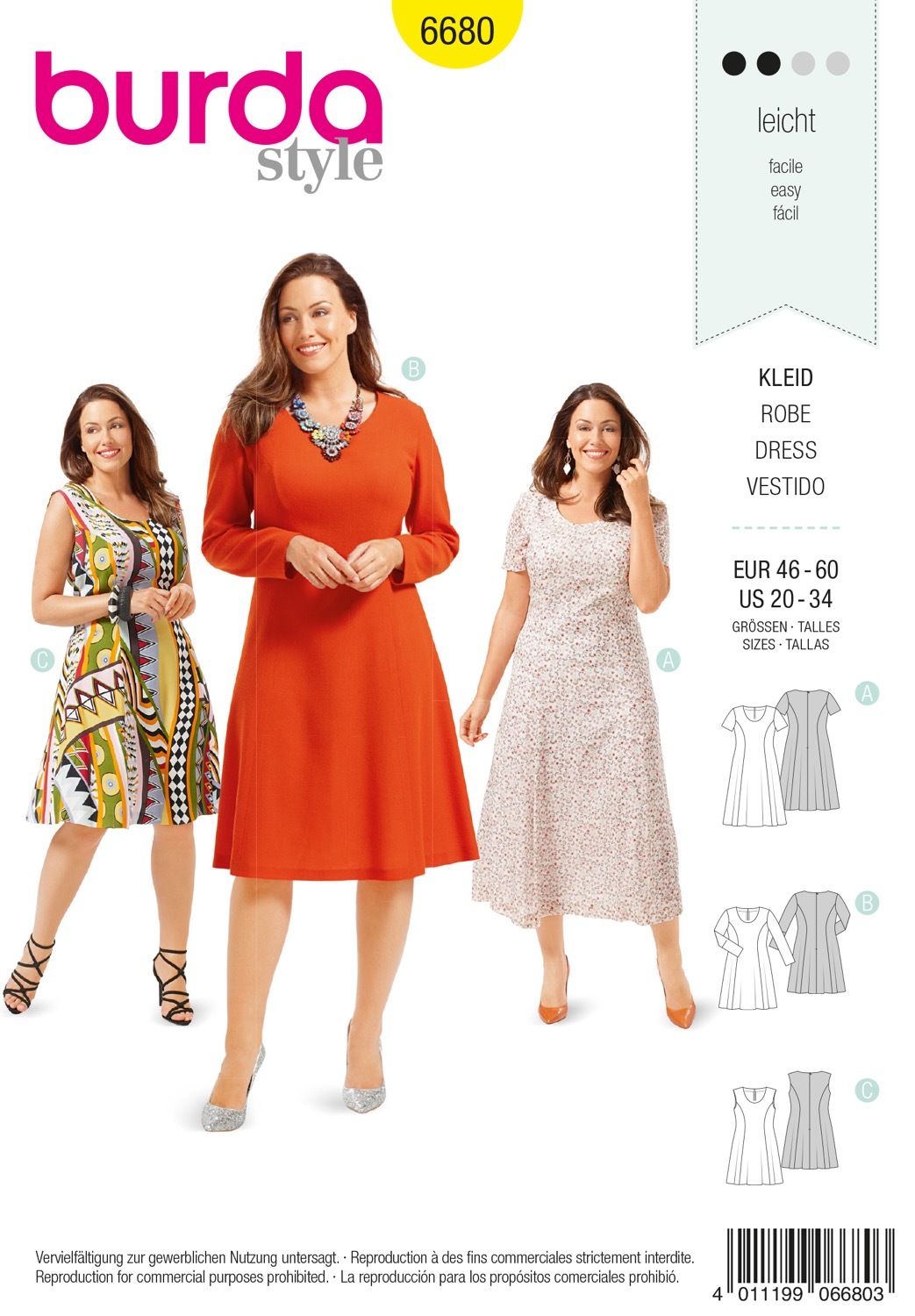 Schnittmuster Burda curvy, Kleid, Gelb