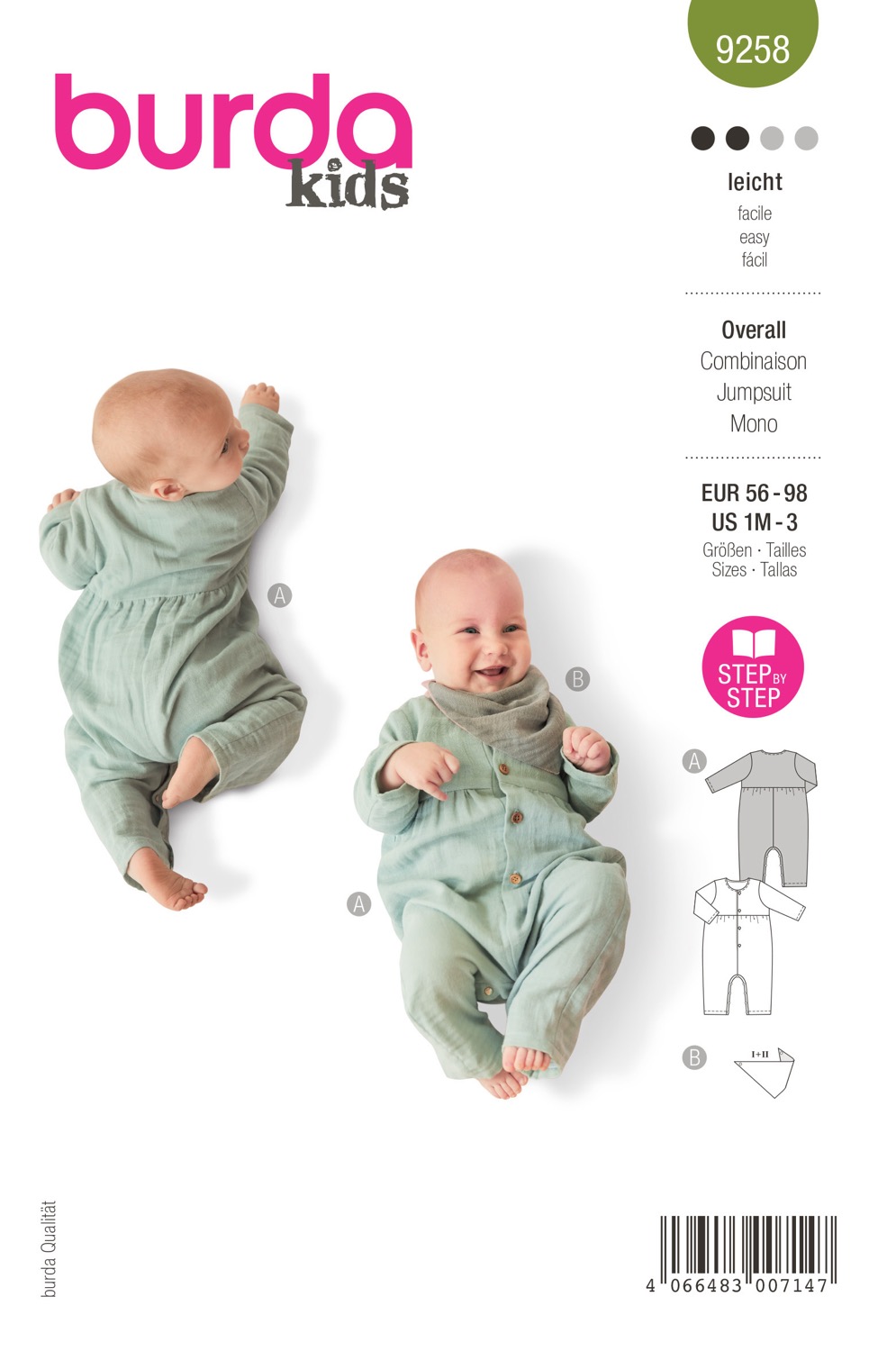 Schnittmuster Burda kids, Baby, Jumpsuit, Grün