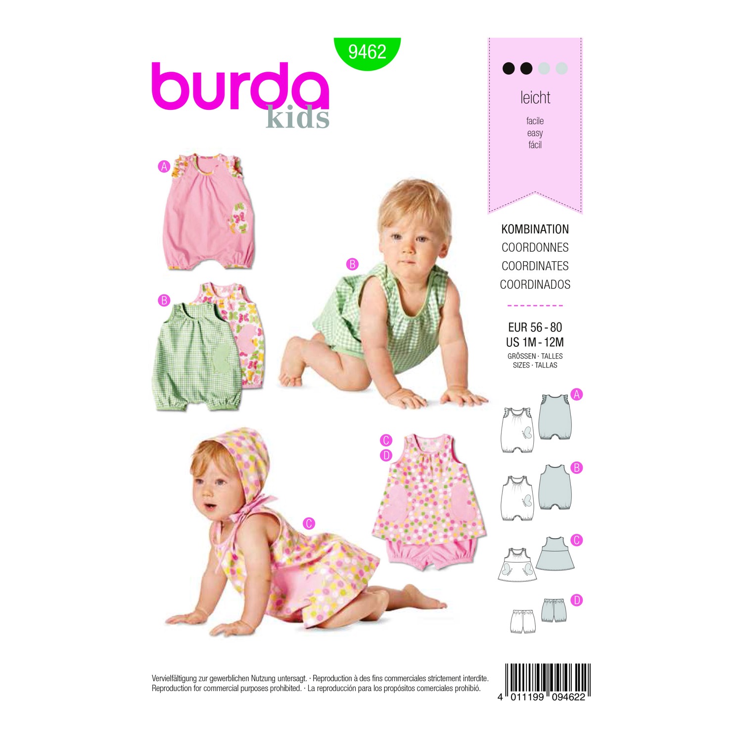 Schnittmuster Burda kids, Hose, Jumpsuit, Kleid, Baby, Grün