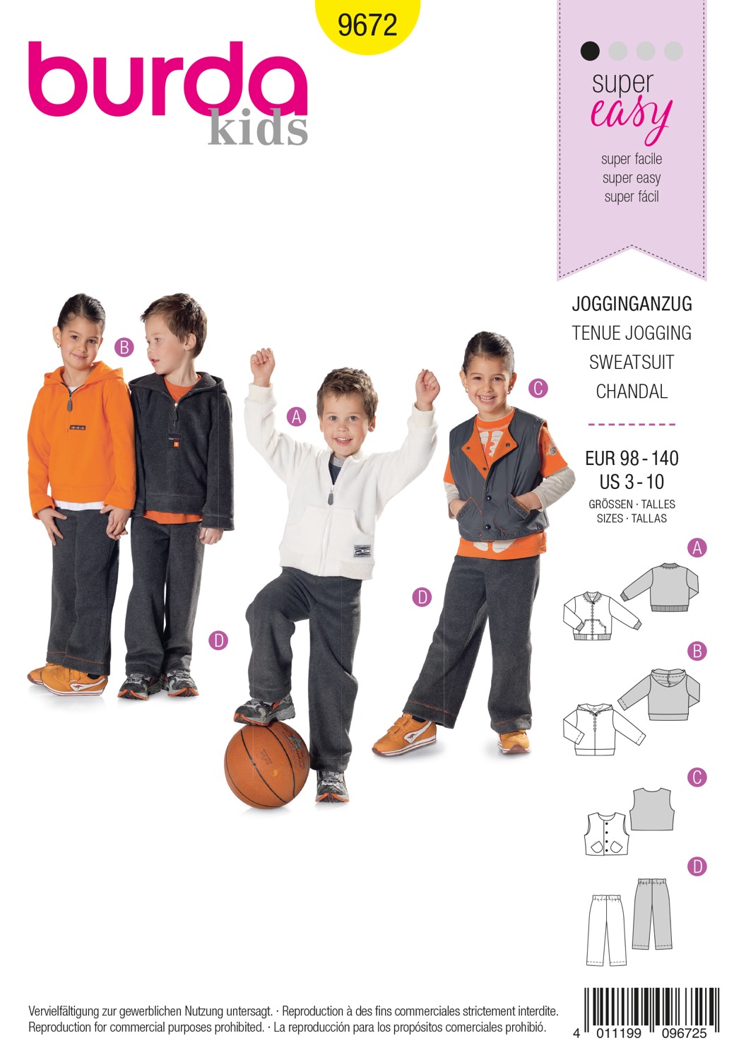 Schnittmuster Burda kids, Homewear, Hose, Jacke, Gelb