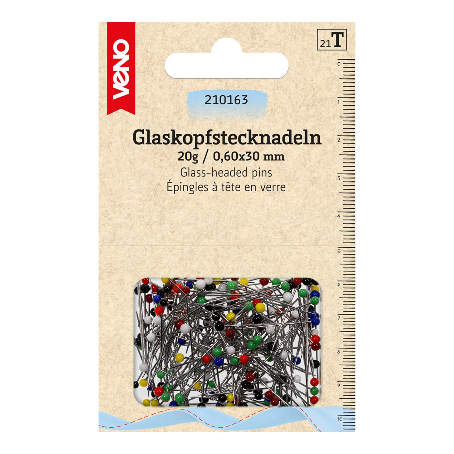 Stecknadeln, Packung, MetallGlaskopf, Blau, Grün, Gelb, 20 g