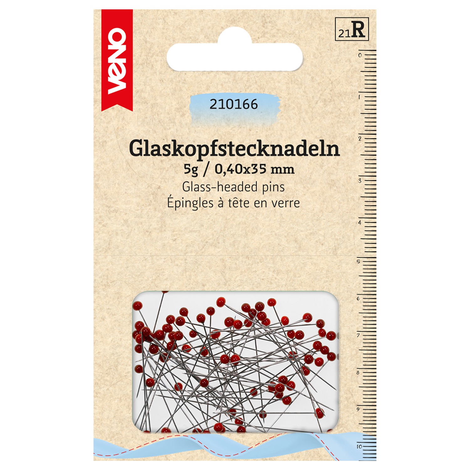 Stecknadeln, Packung, MetallGlaskopf, rot, 5 g