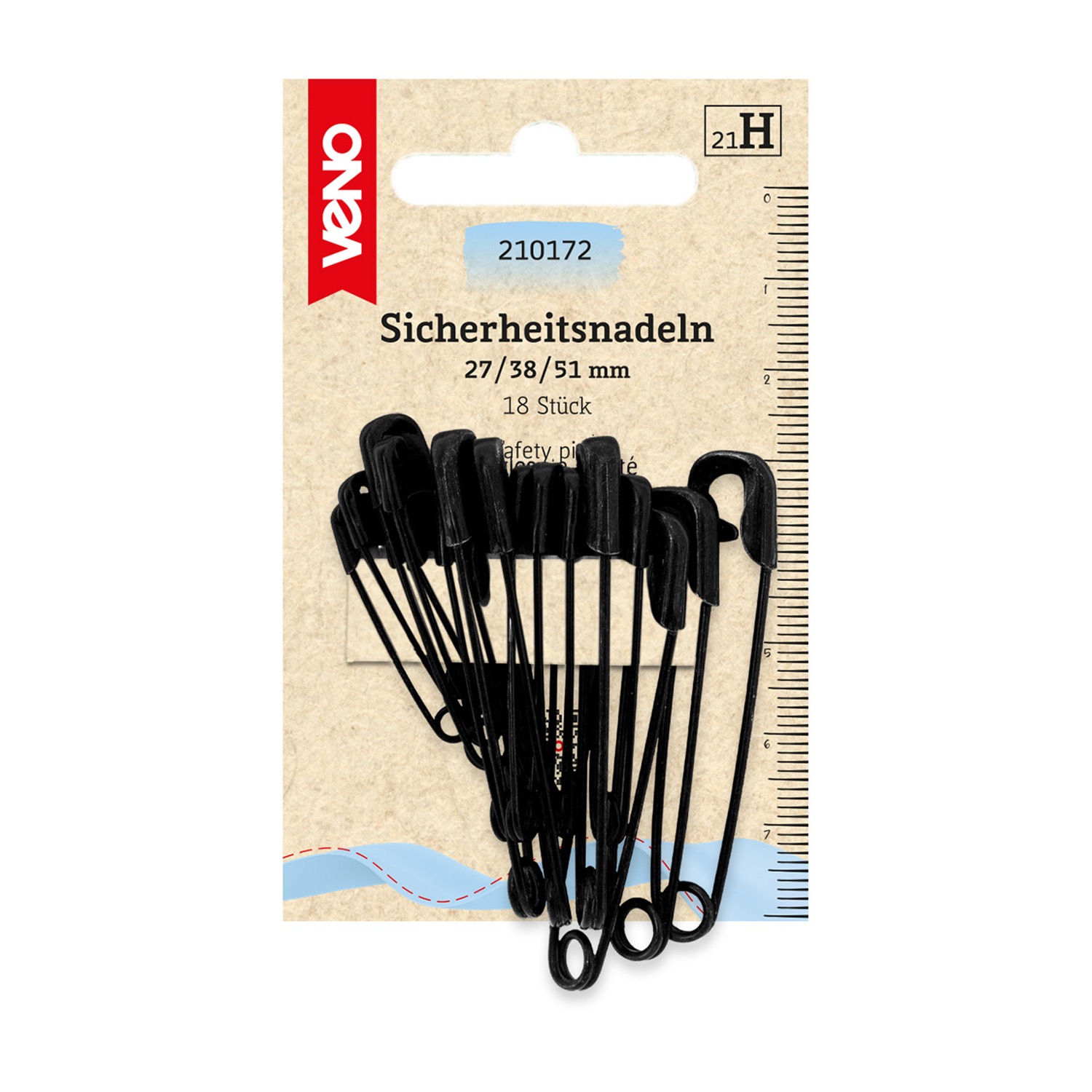 Sicherheitsnadeln, Sortiment, Metall, schwarz