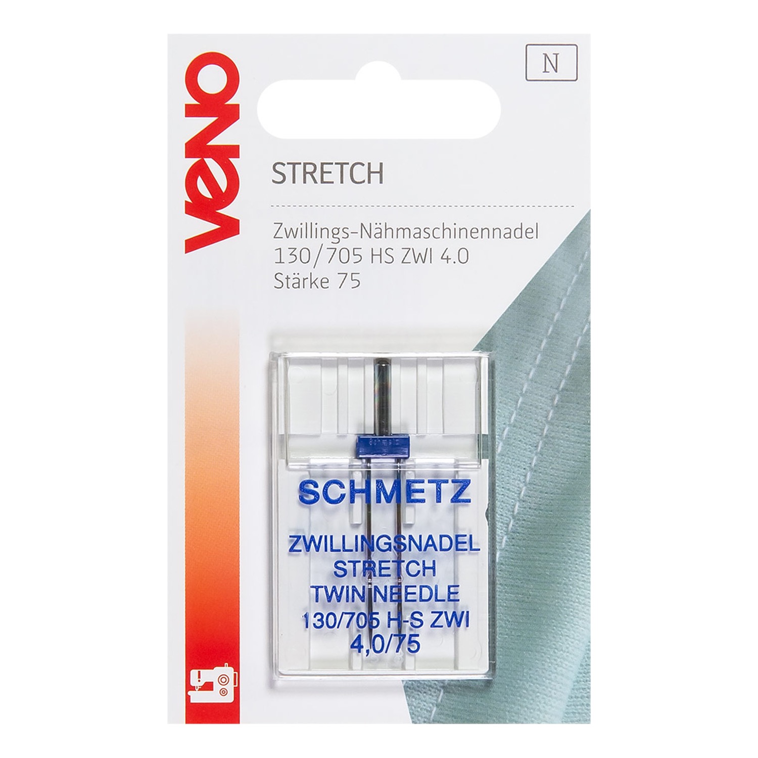 Zwillingsnadel, Stretch, Metall, Silber, 4,0/75