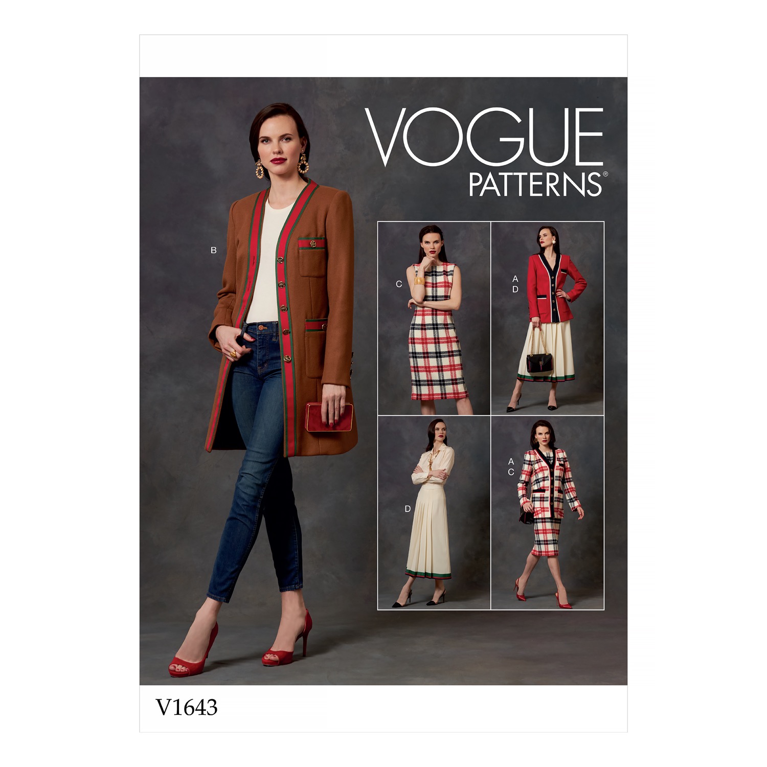 Einzelschnittmuster Vogue, Kleid, Jacke, Rock, große Größen, Grün