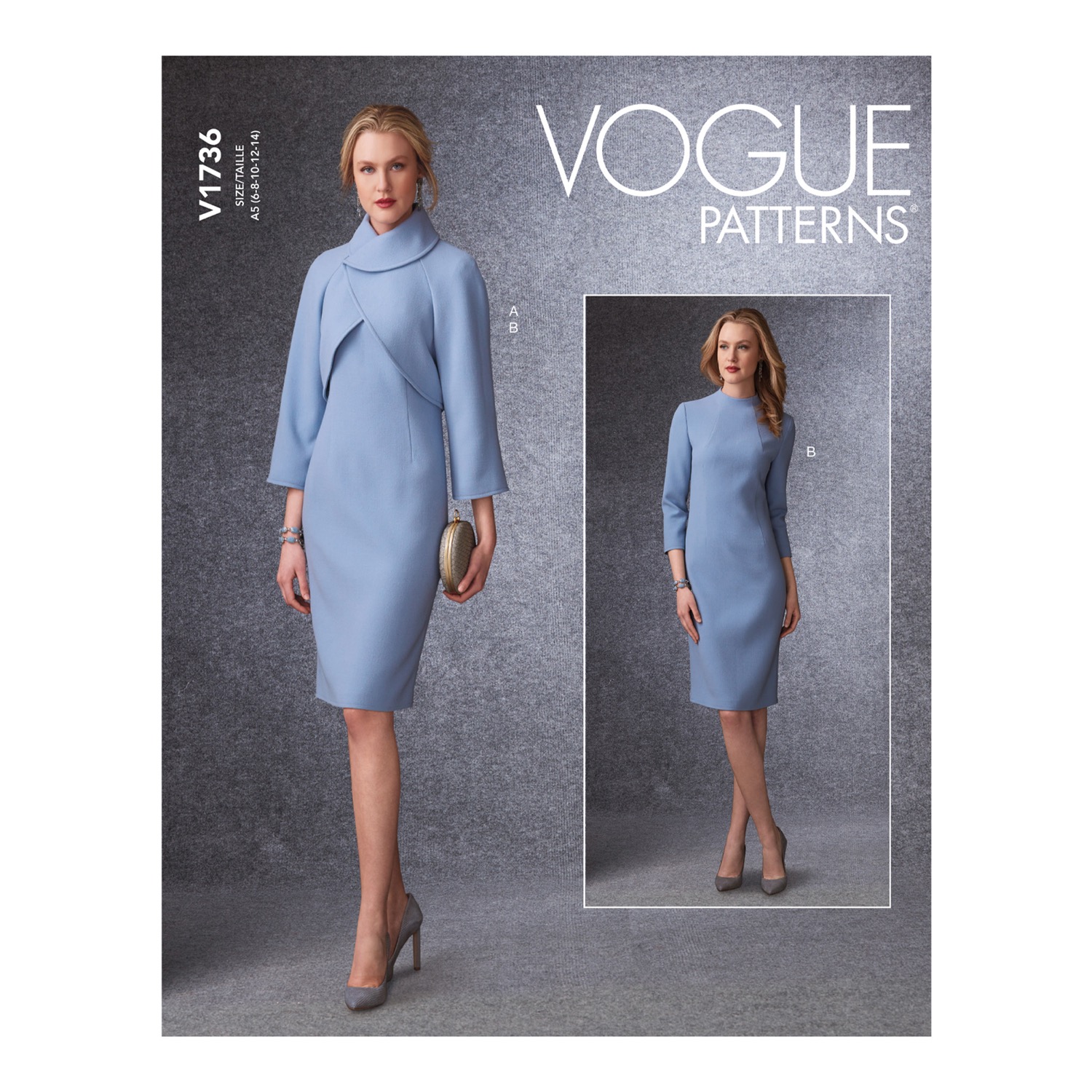 Einzelschnittmuster Vogue, große Größen, Kleid, Jacke, Grün