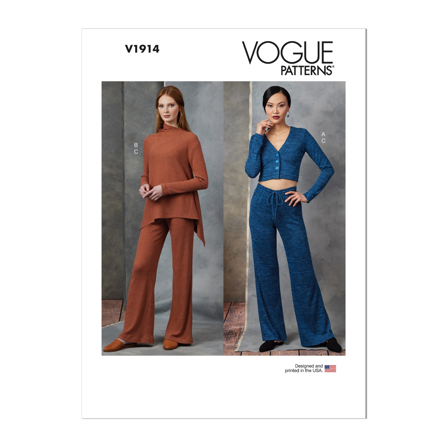 Einzelschnittmuster Vogue, Hose, Jacke, Top, große Größen, Grün