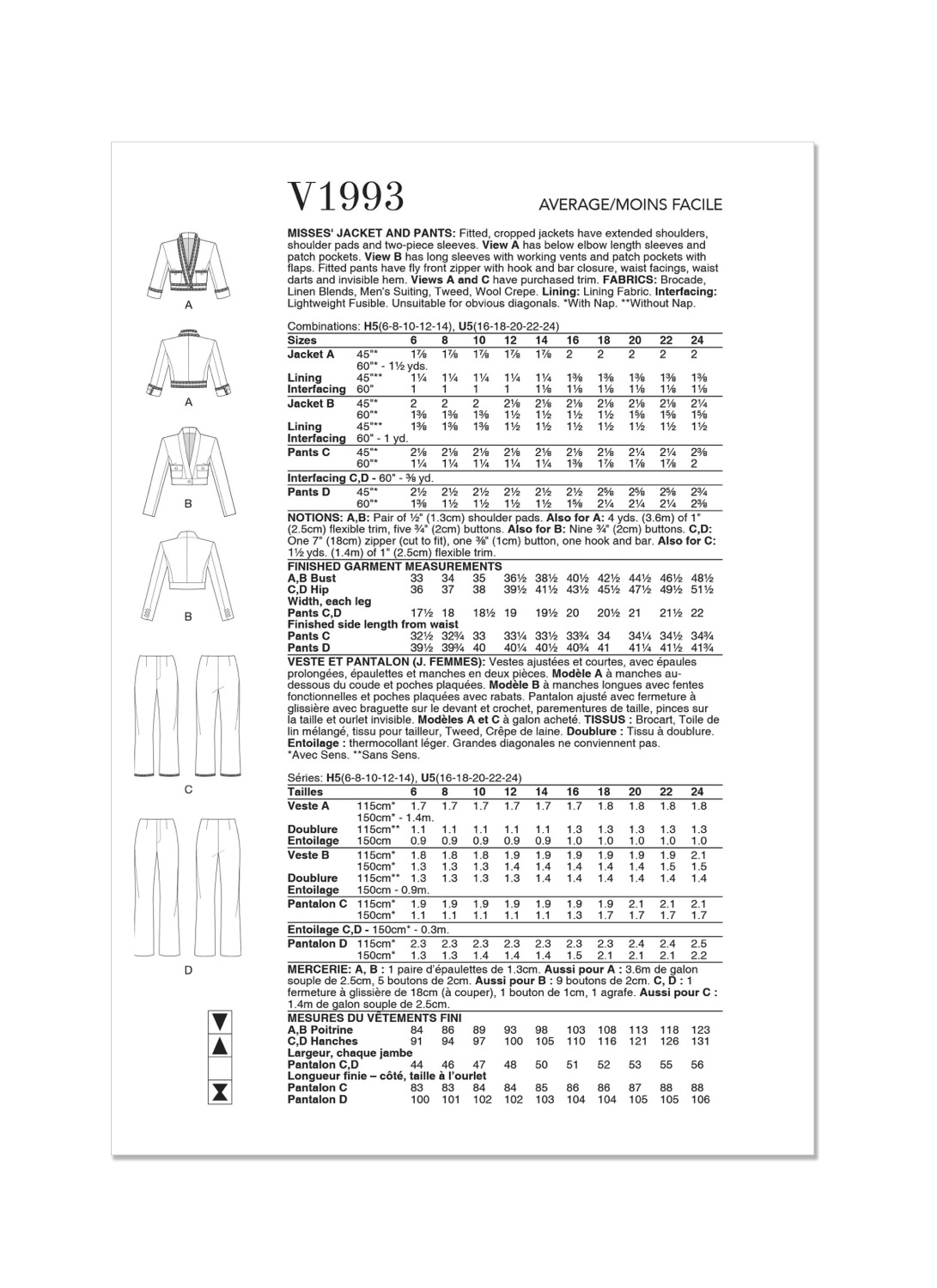 Einzelschnittmuster Vogue, kleine Größen, Hose, Jacke, grün – Bild 3