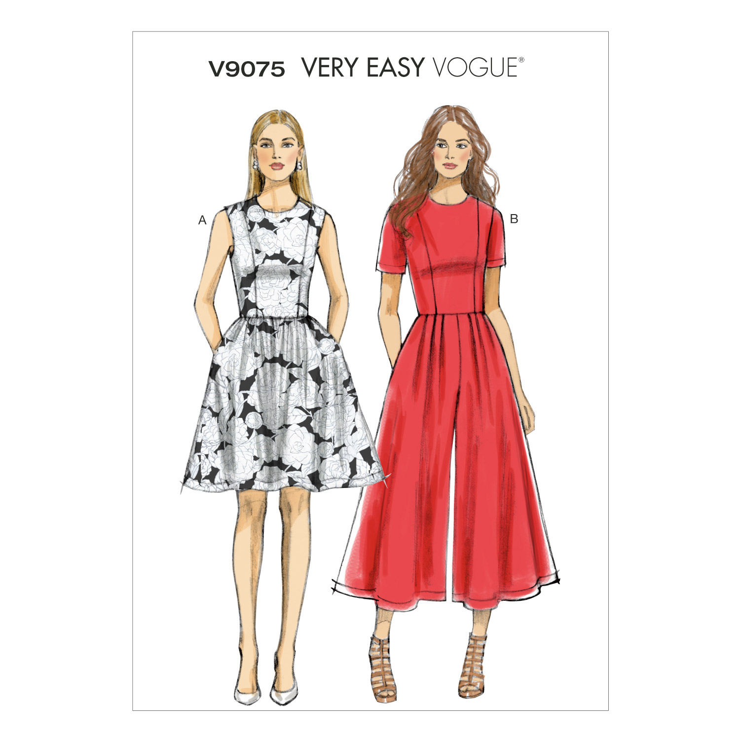 Einzelschnittmuster Vogue, Kleid, Jumpsuit, große Größen, Rot