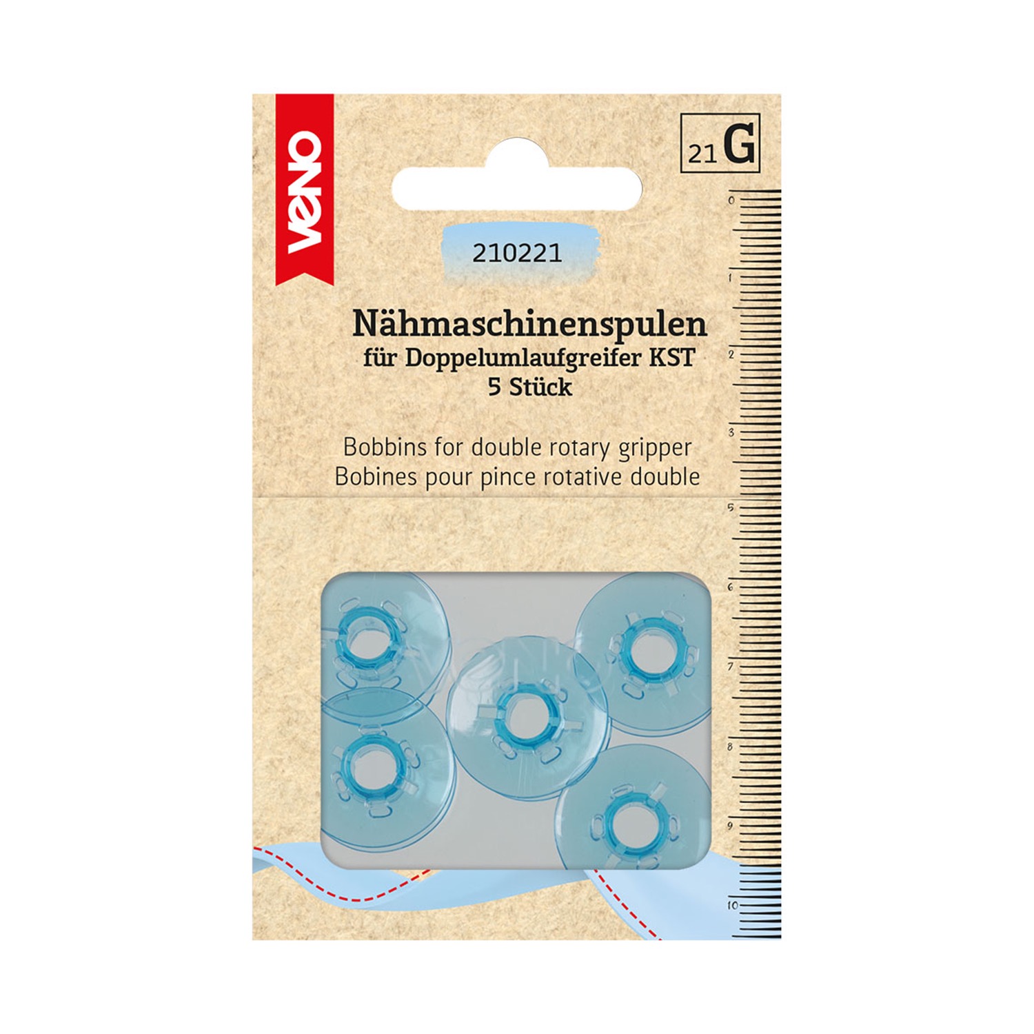 Spulen, für Doppel-Umlaufgreifer, Packung, Kunststoff, Transparent, B: 9,0 mm, L: 21,9 mm