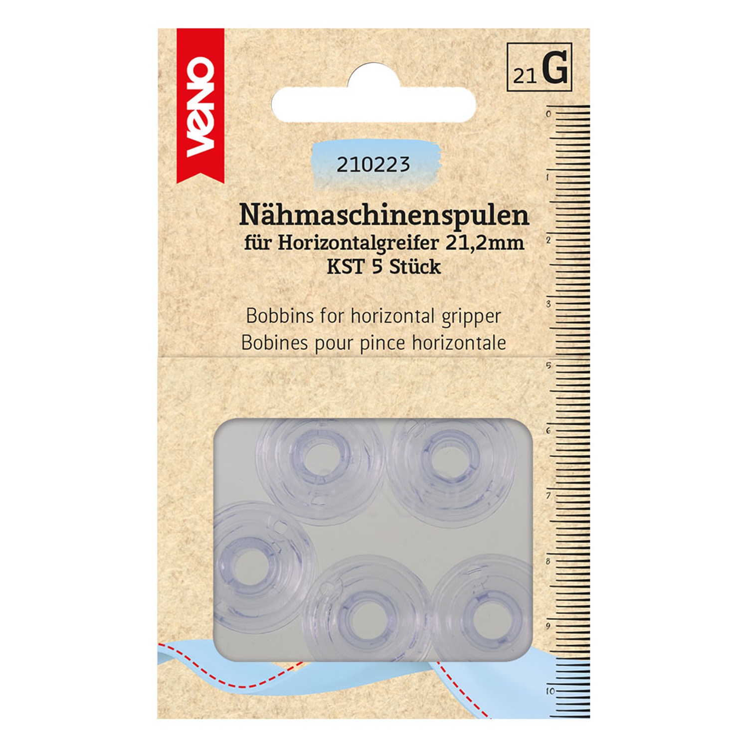 Spulen, für Horizontalgreifer, Packung, Kunststoff, Transparent, B: 9,2 mm, L: 21,2 mm