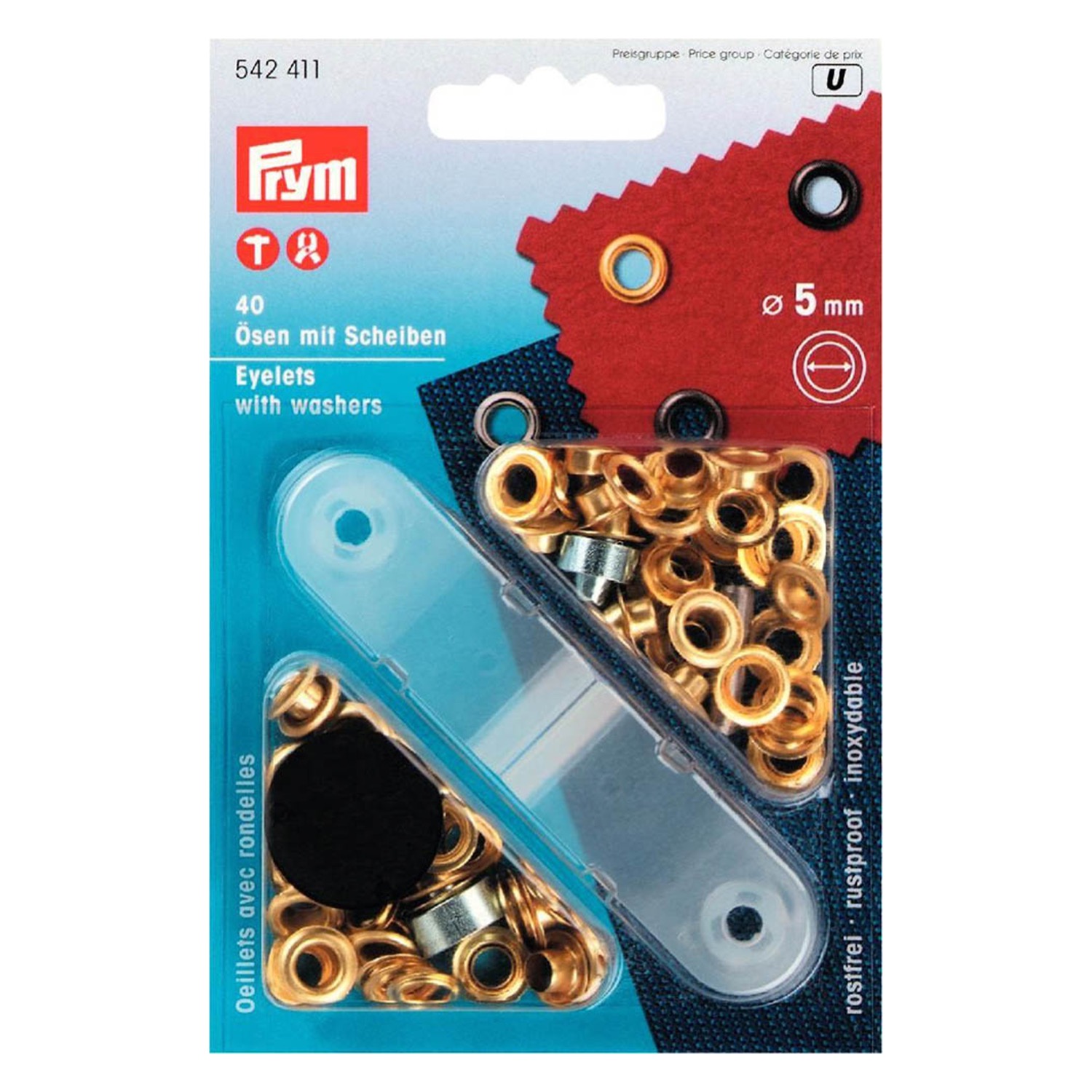 Ösen, Packung, Metall, Gold, 5 ø mm