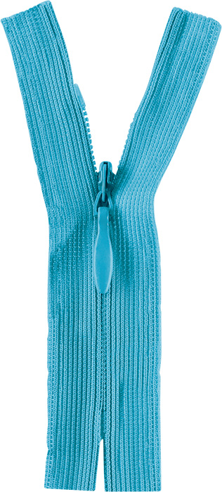 Reißverschluss nicht teilbar, nahtverdeckt, Kunststoffspirale, türkis, 40 cm