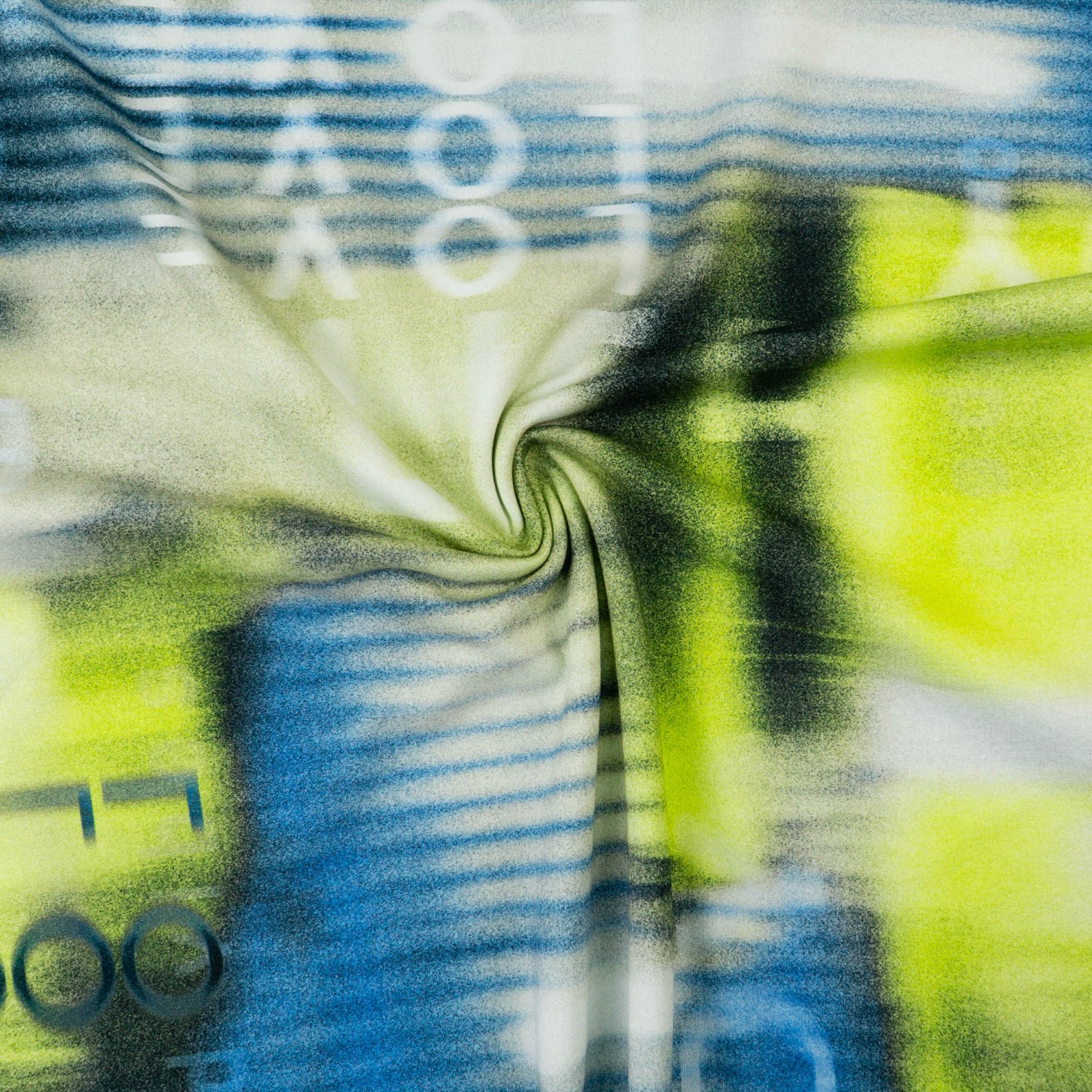 French Terry, blautöne, grüntöne, abstrakt gemustert