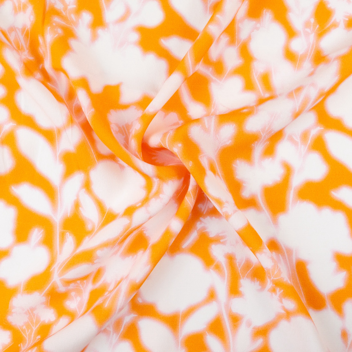 Viskosestoff, Crêpe, orange, rosa, offwhite, florale Motive