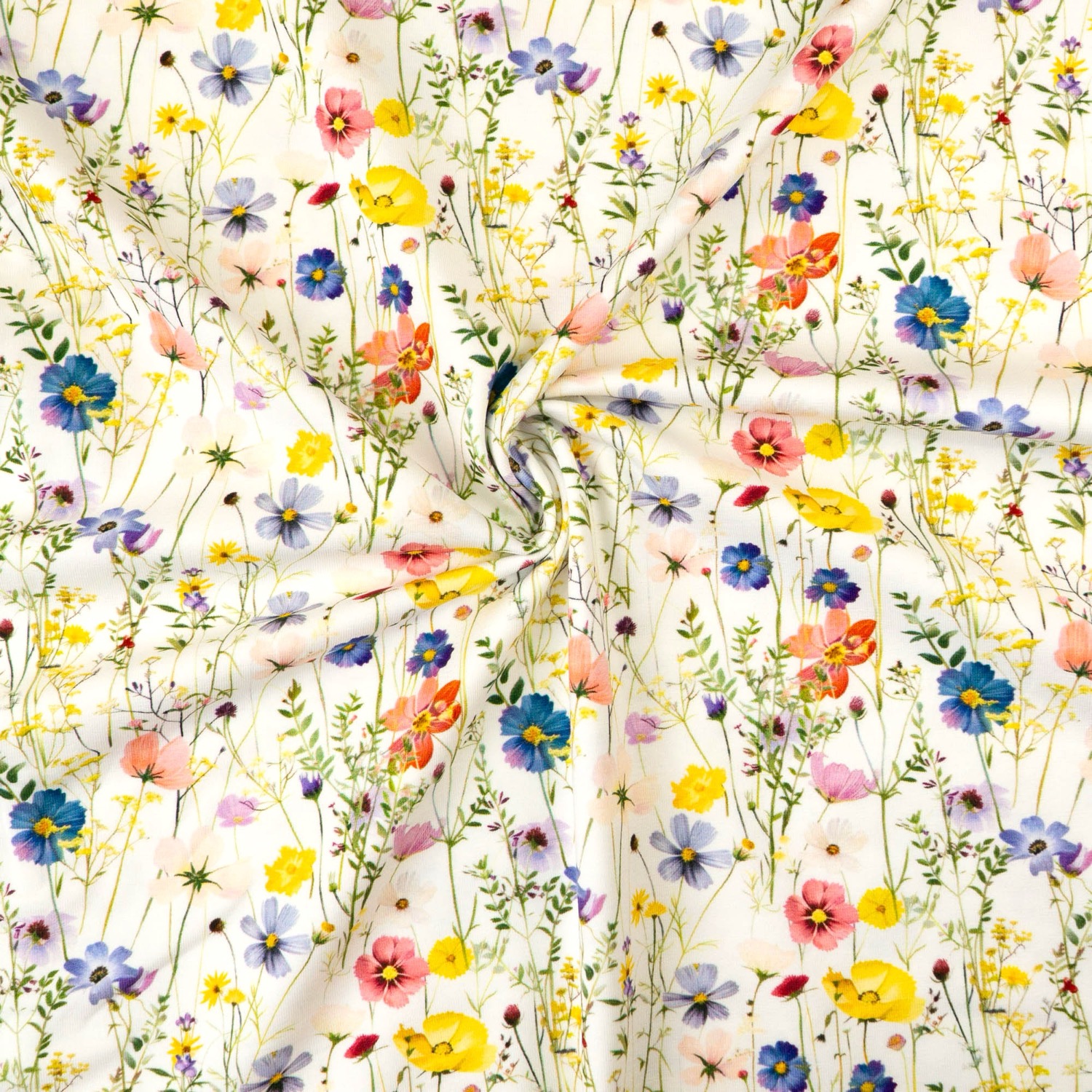 Baumwolljersey, offwhite, grüntöne, blautöne, flieder, florale Motive